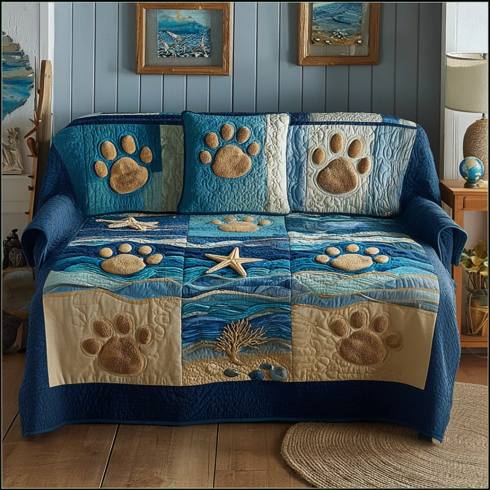 Pawprints Waves Quilted Sofa Cover Stylish Home Room Decor Home Decor Gift Ideas - Tradiviet