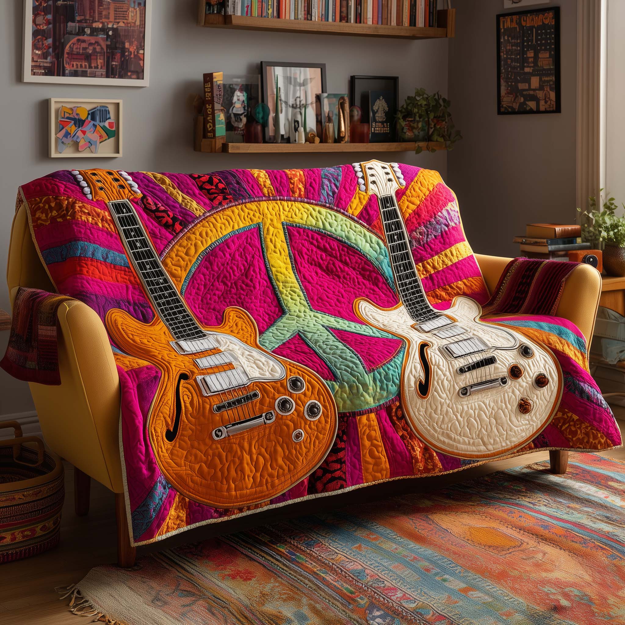 Peace Sign Quilted Sofa Cover Artistic Home Couch Cover Room Gift For Her - Tradiviet