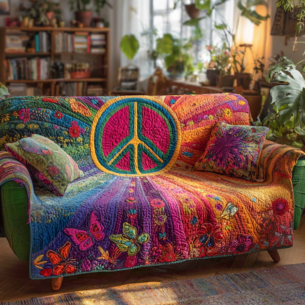 Peaceful Bloom Quilted Sofa Cover Home Room Decor Ideas Cozy Home Decor Gifts - Tradiviet