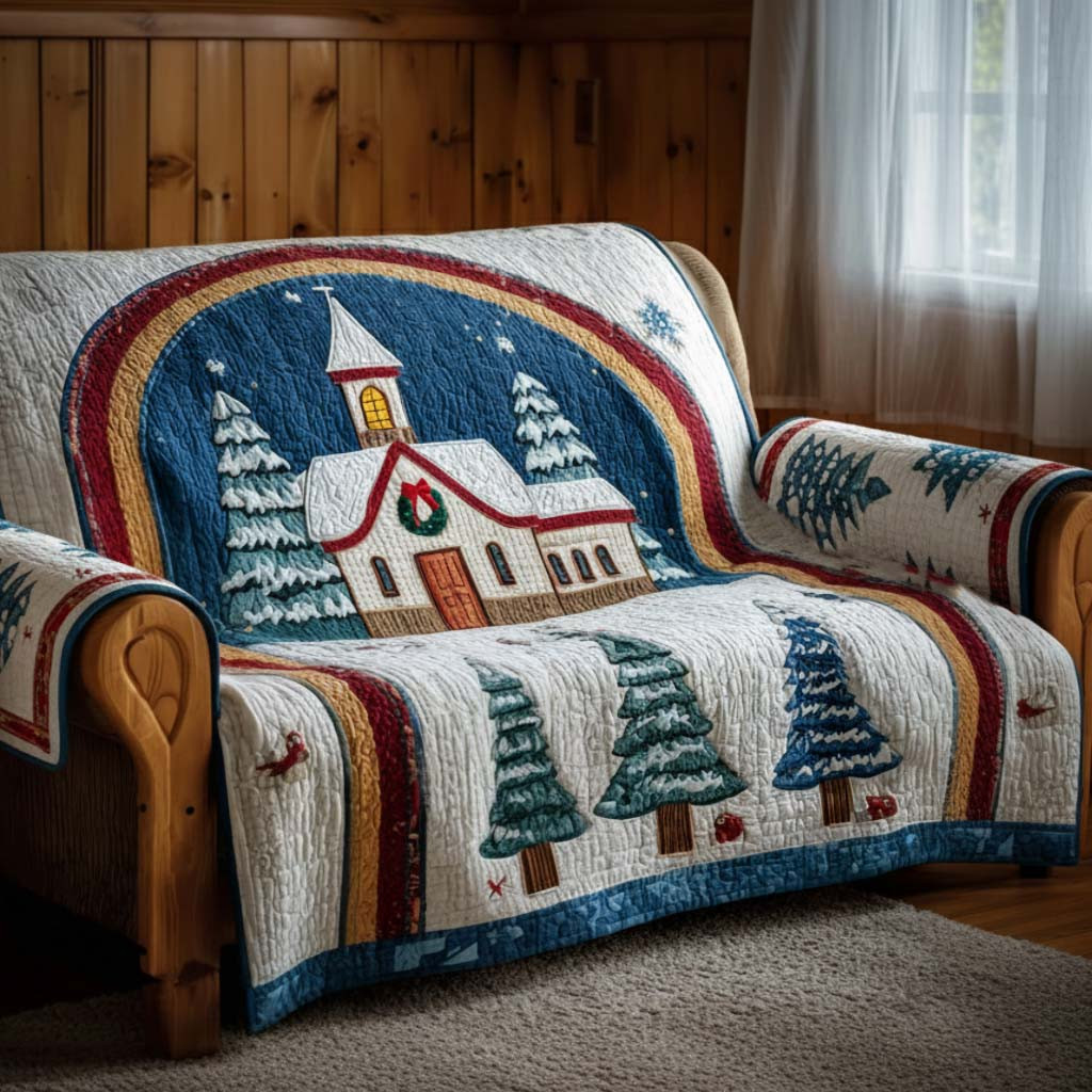 Peaceful Chapel Eve Quilted Sofa Cover Christmas Living Room Decor Gifts To Give Mother In Law For Christmas - Tradiviet