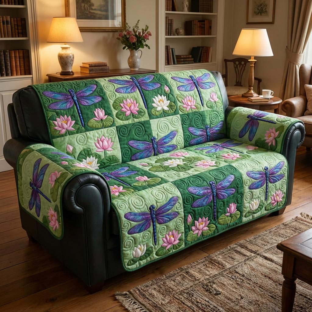 Peaceful Dragonfly Quilted Sofa Cover Luxury Home Room Decor Dragonfly Gifts For Men - Tradiviet