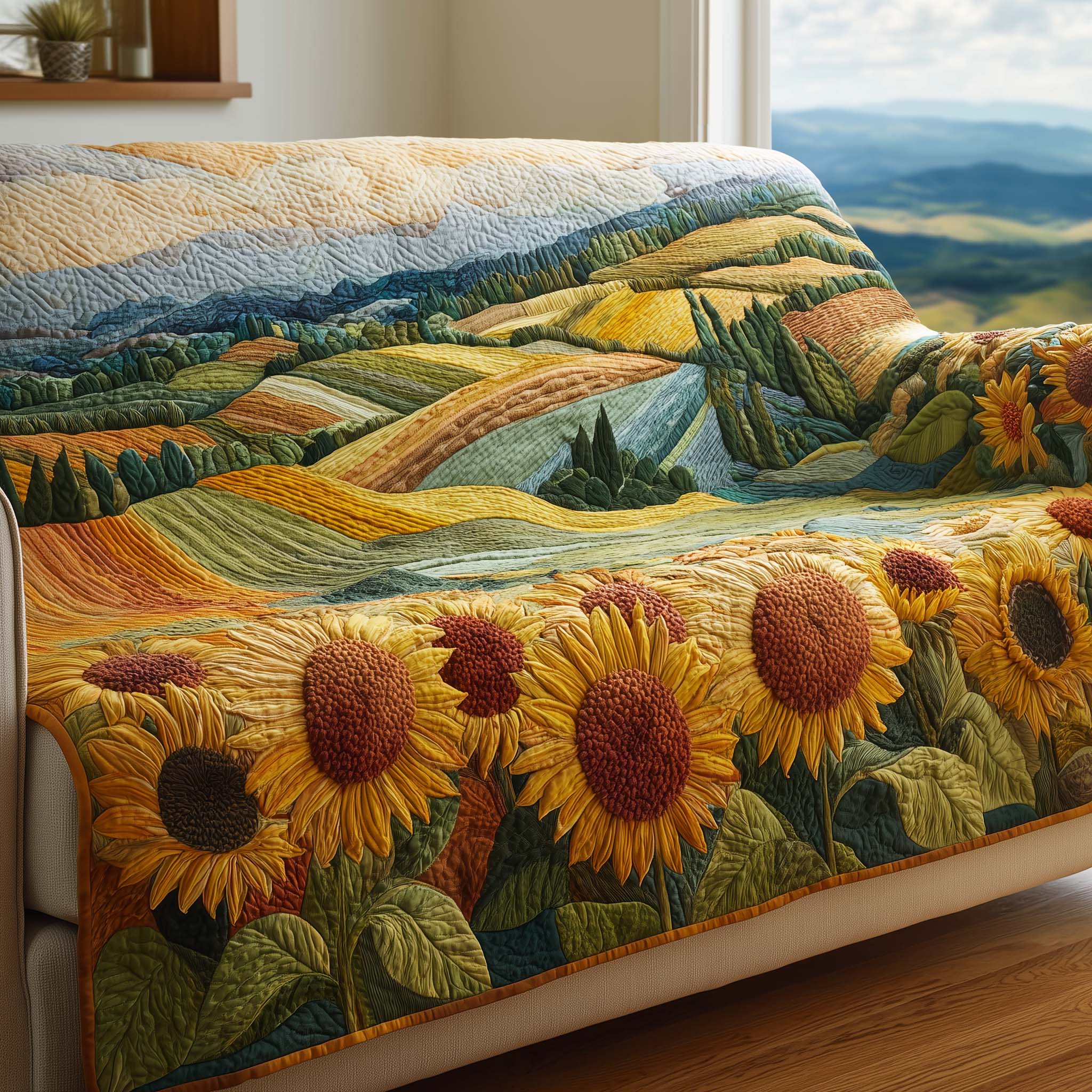 Peaceful Farmland Quilted Sofa Cover Cabin Home Couch Cover Gift For Buffalo Lover - Tradiviet