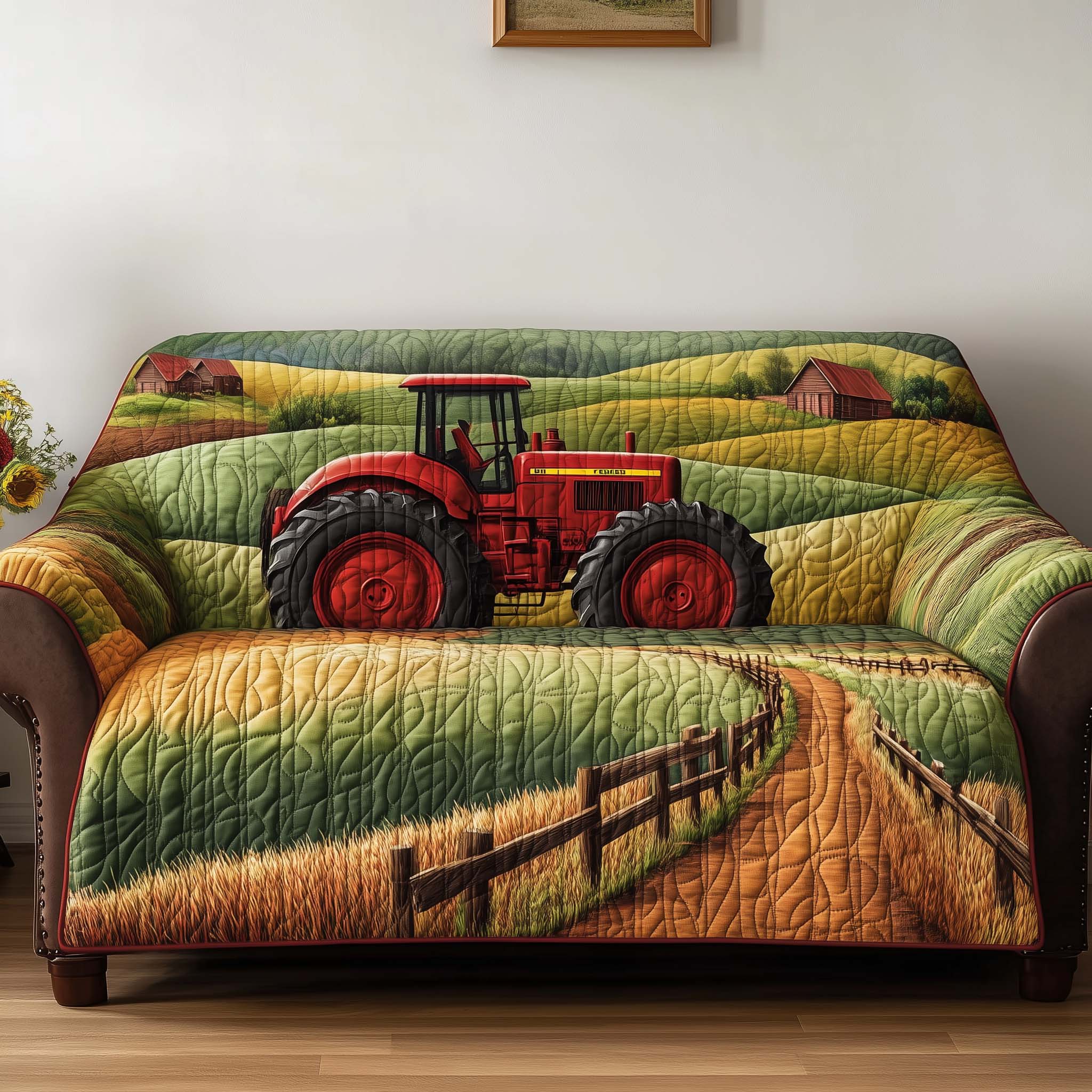 Peaceful Farmland Quilted Sofa Cover Cabin Home Couch Cover Gift For Home Lover - Tradiviet