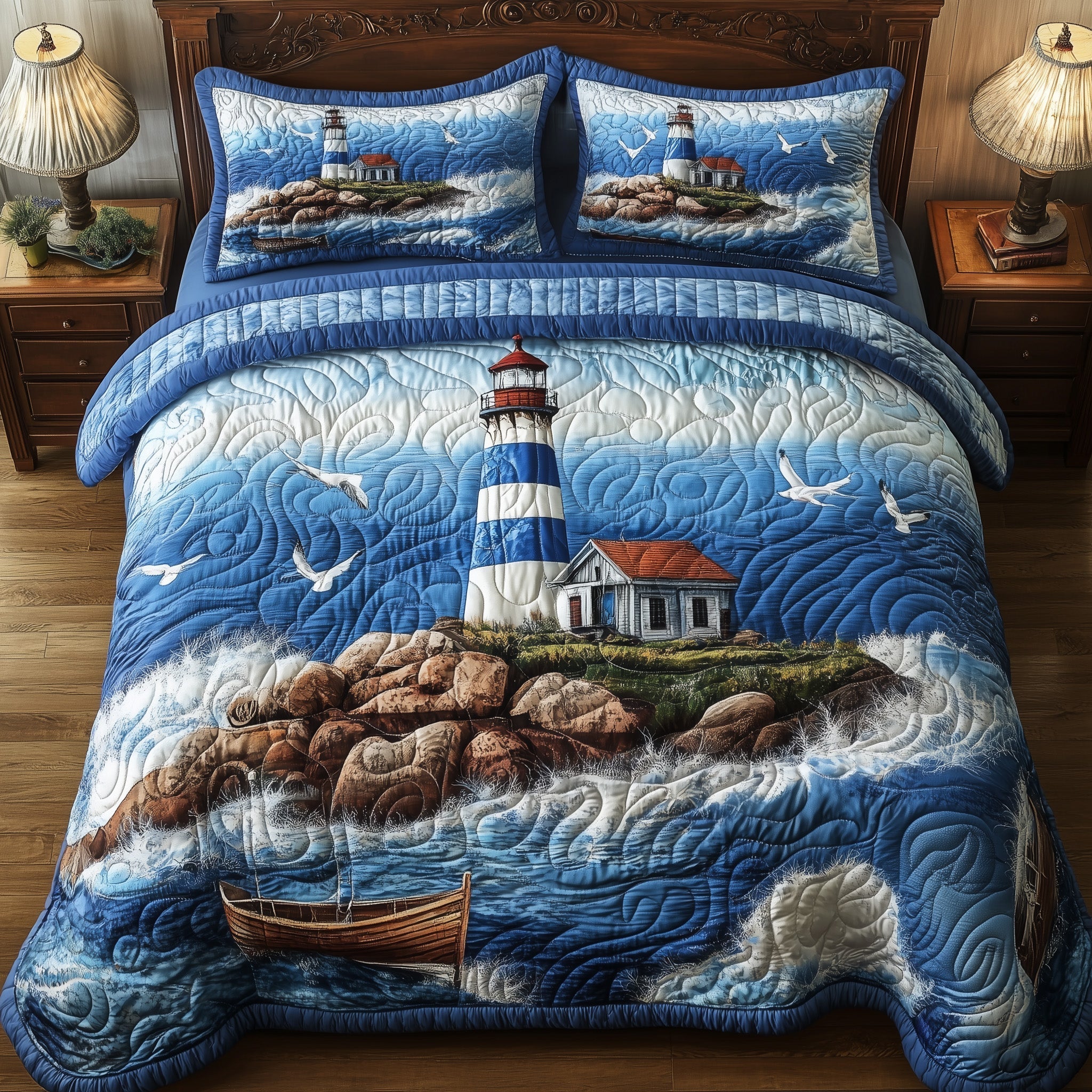 Peaceful Lighthouse Quilted Bedding Set Peaceful Lighthouse Artistry Gift For Peaceful Fans - Tradiviet