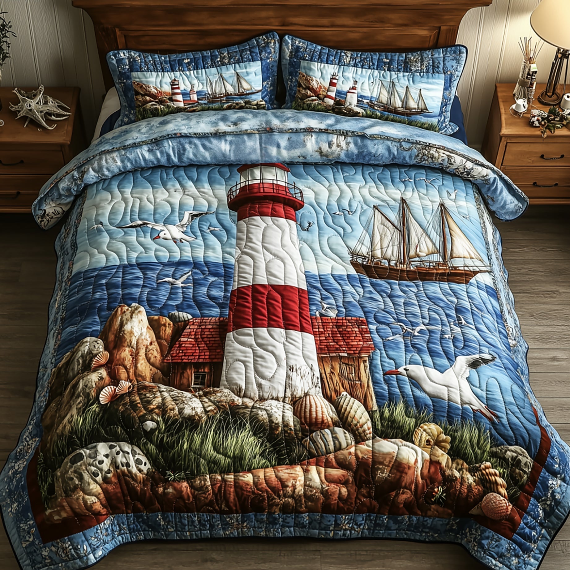 Peaceful Lighthouse Quilted Bedding Set Peaceful Lighthouse Finish Gift For Peaceful - Tradiviet