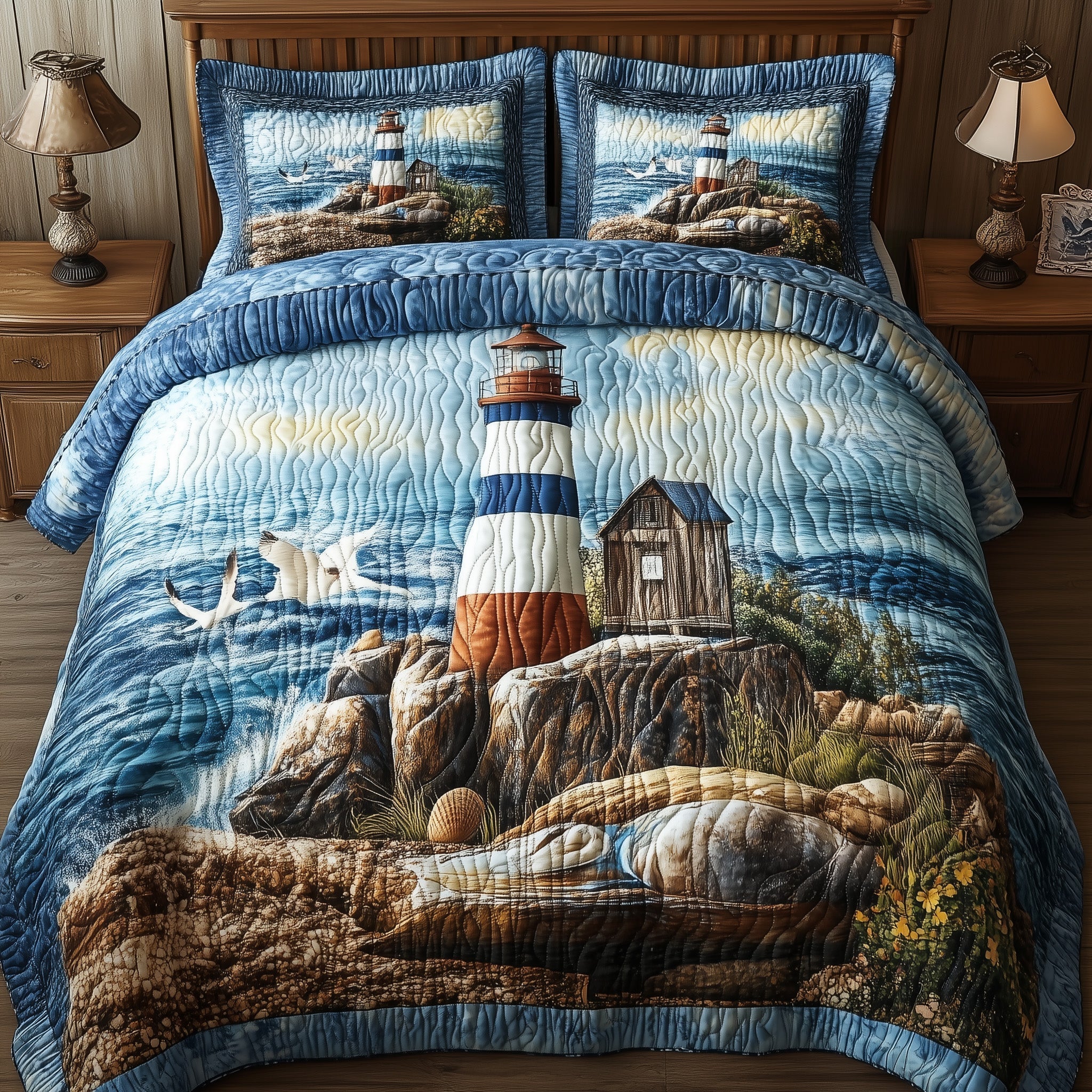 Peaceful Lighthouse Quilted Bedding Set Peaceful Lighthouse Heritage Gift For Peaceful Lovers - Tradiviet