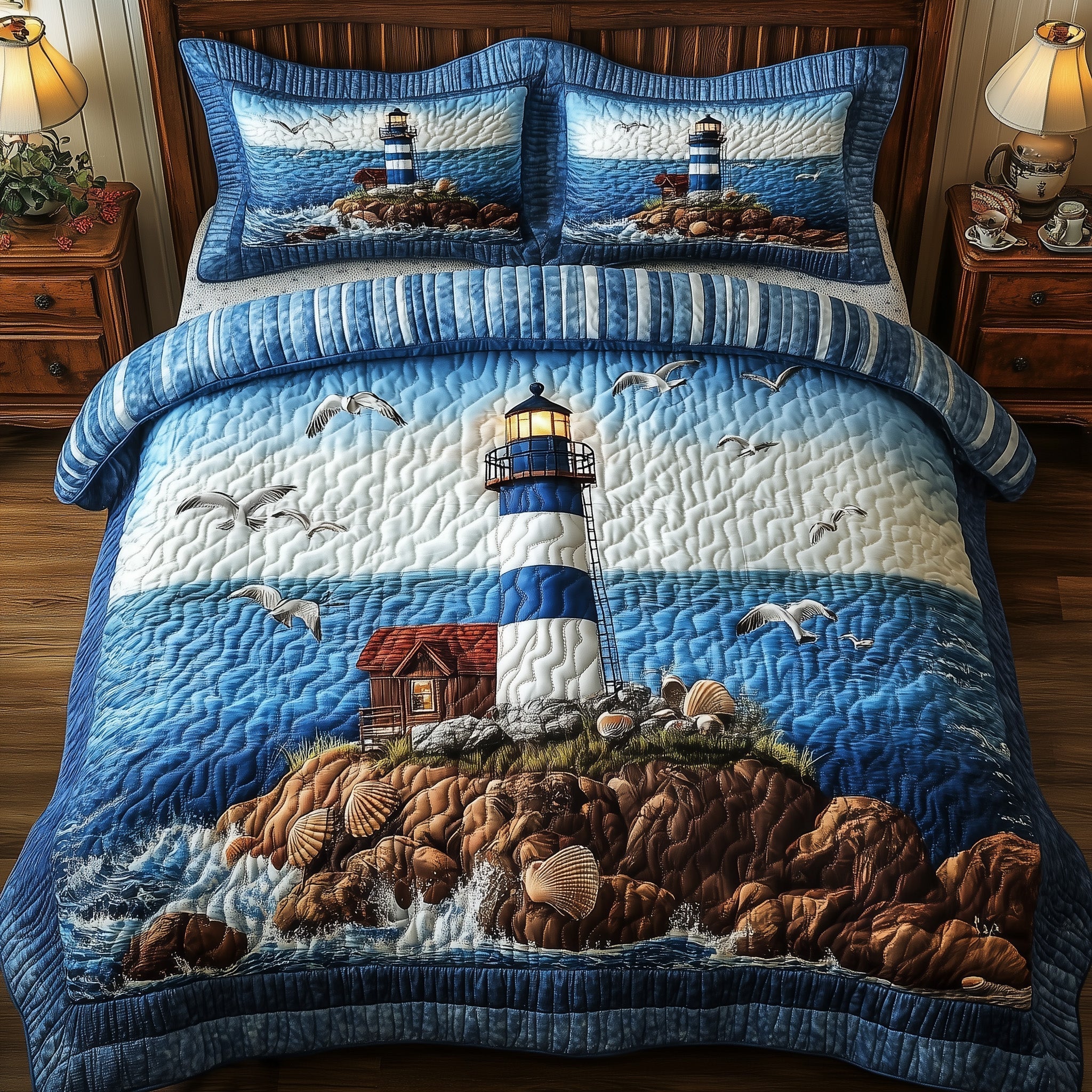 Peaceful Lighthouse Quilted Bedding Set Peaceful Lighthouse Nook Gift For Lighthouse Lovers - Tradiviet