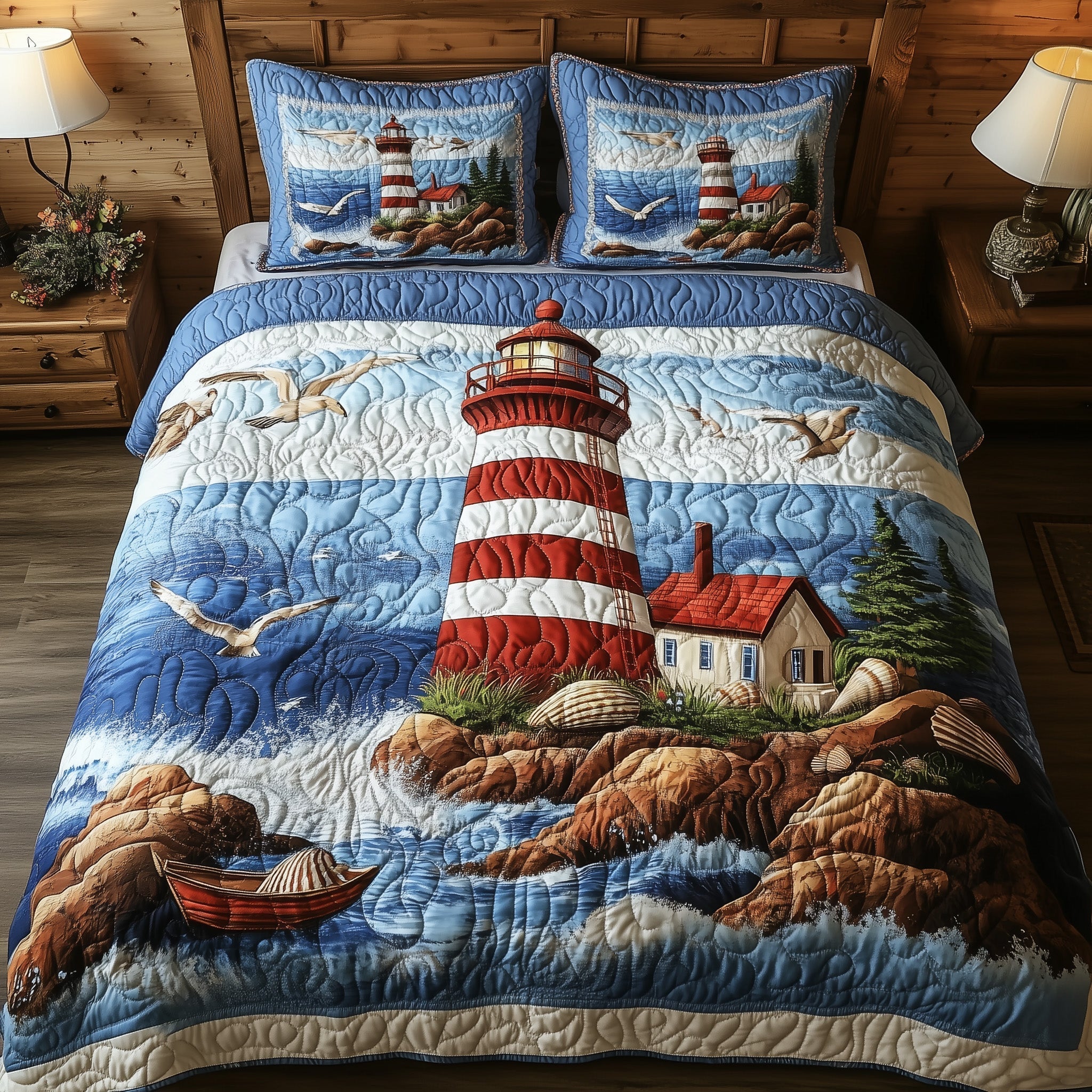 Peaceful Lighthouse Quilted Bedding Set Peaceful Lighthouse Style Gift For Peaceful Lighthouse - Tradiviet