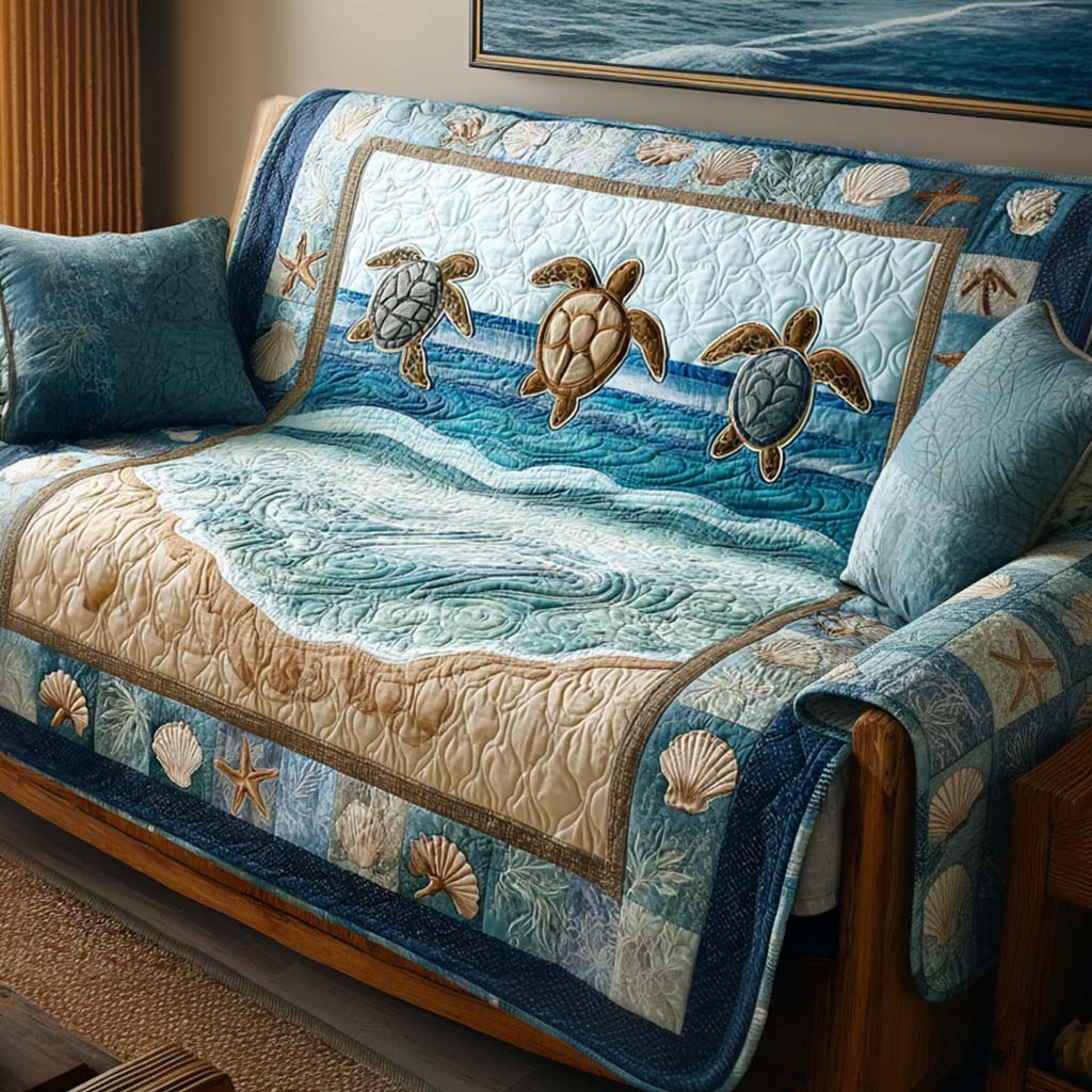 Peaceful Shells Quilted Sofa Cover Sofa Furniture Slip Covers Gifts That Help Sea Turtles - Tradiviet