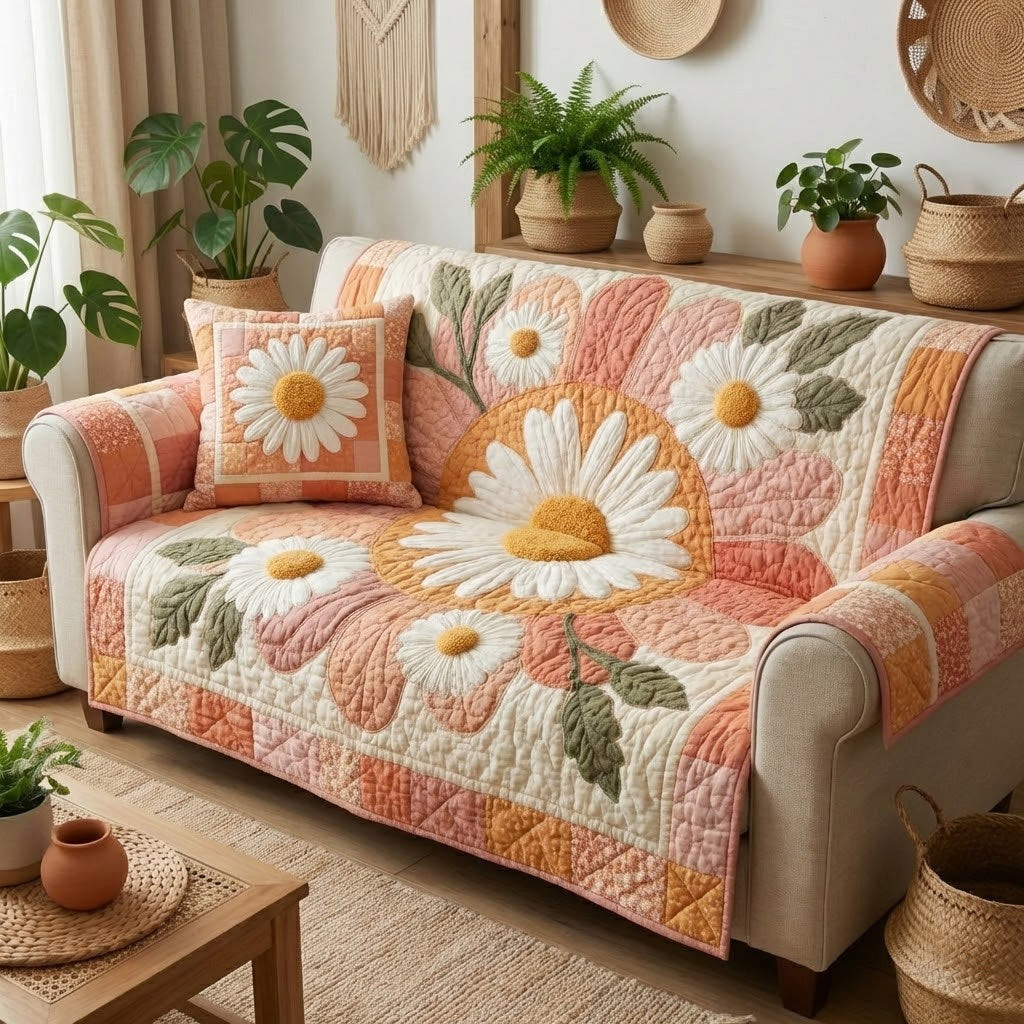 Peachy Petals Quilted Sofa Cover Couch Seat Covers Gift Ideas For Hippie Mom - Tradiviet