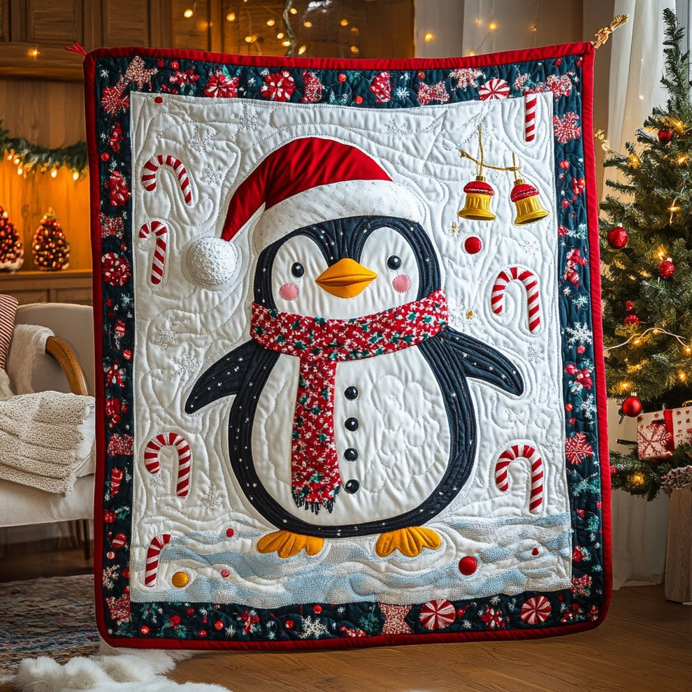 Penguin Christmas Quilt Blanket Cute Animal Holiday Throw Blanket Penguin Themed Gifts - Tradiviet