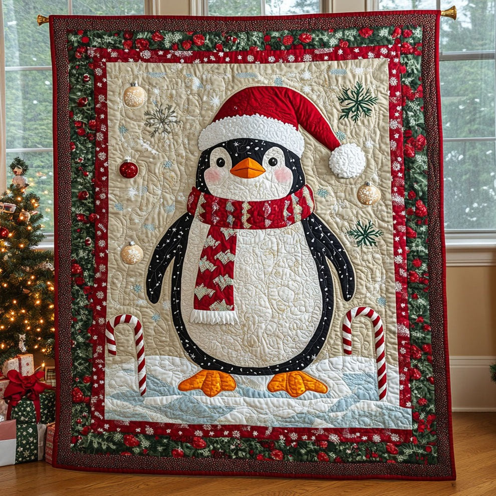 Penguin Christmas Quilt Blanket Festive Bed Room Decor Gifts For Penguin Lovers - Tradiviet