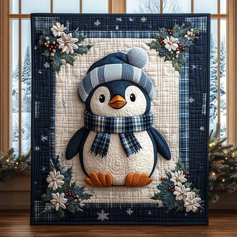 Penguin Frost Bloom Quilted Blanket Winter Holiday Blanket Christmas Gift For Penguin Lover - Tradiviet