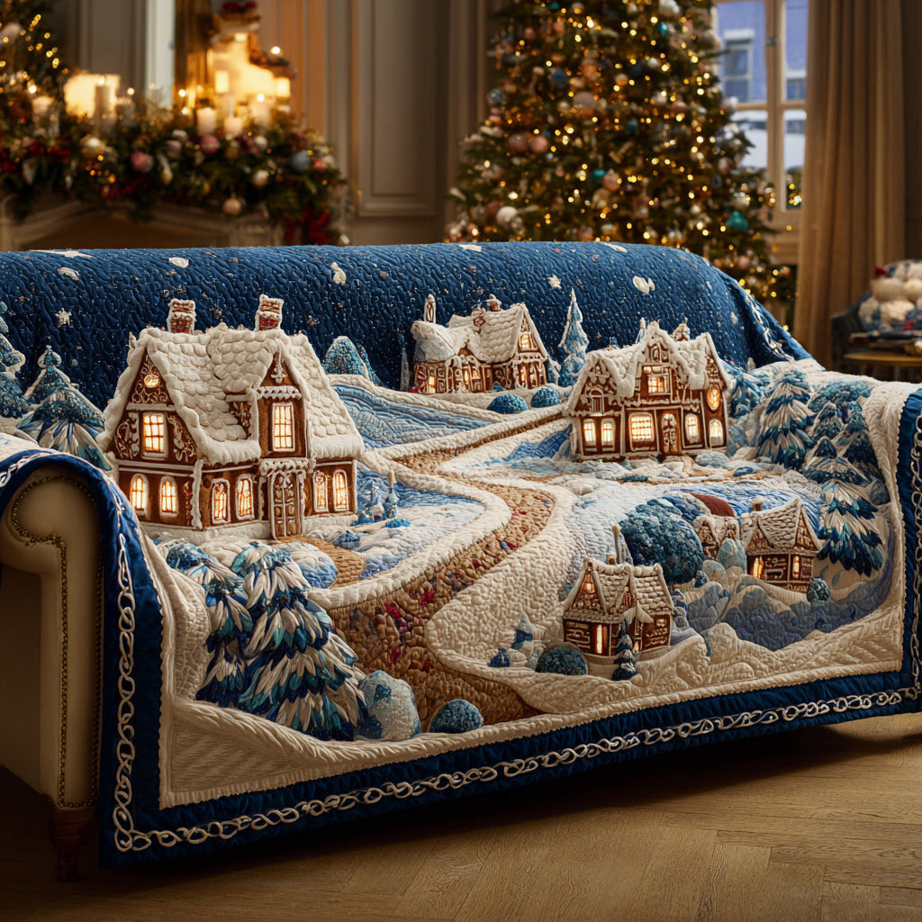 Peppermint Christmas Village Quilted Sofa Cover Holiday Living Room Decor Best Christmas Gift Ideas - Tradiviet