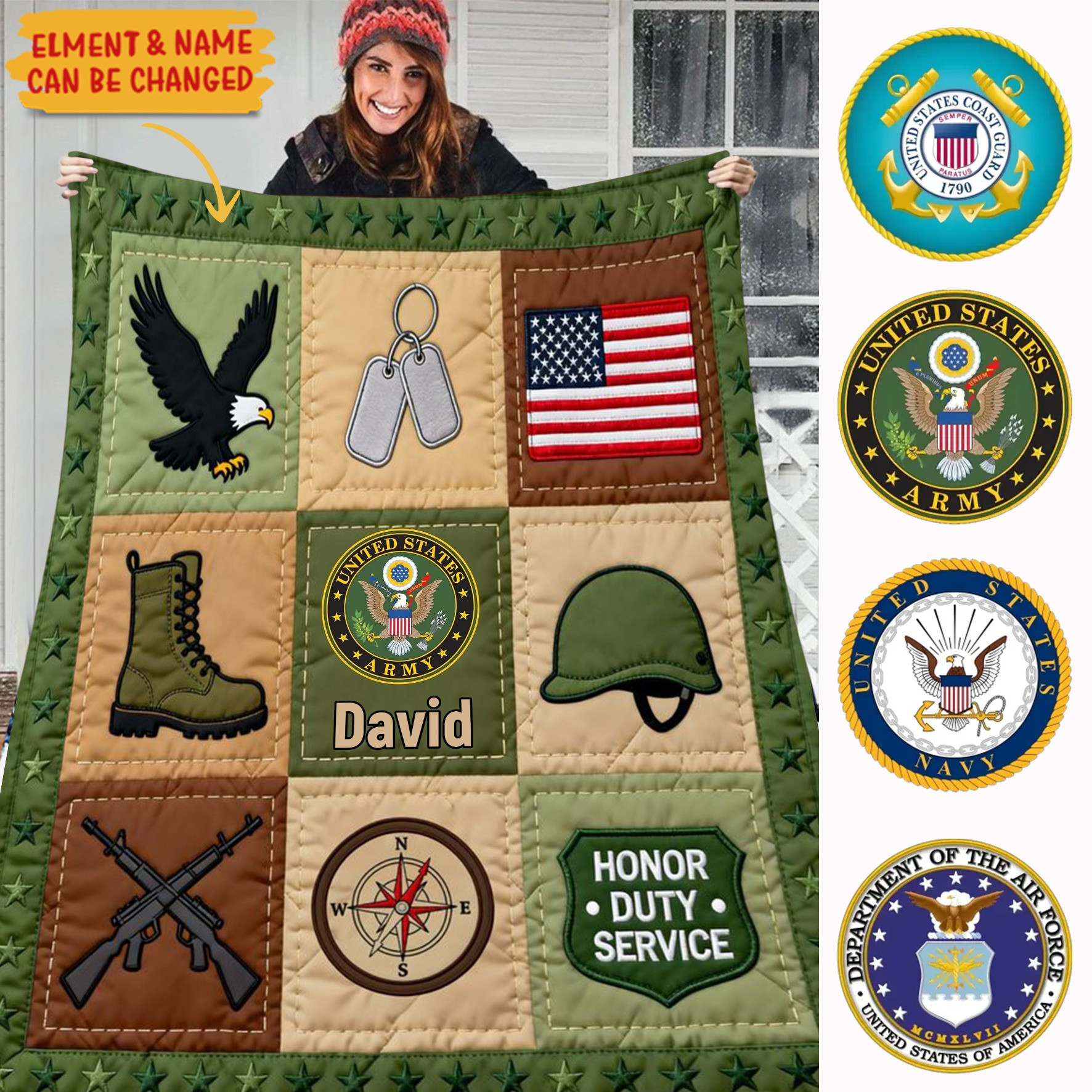 Personalized Custom US Army Military 250 Years Quilted Blanket Best Gifts For Veterans - Tradiviet