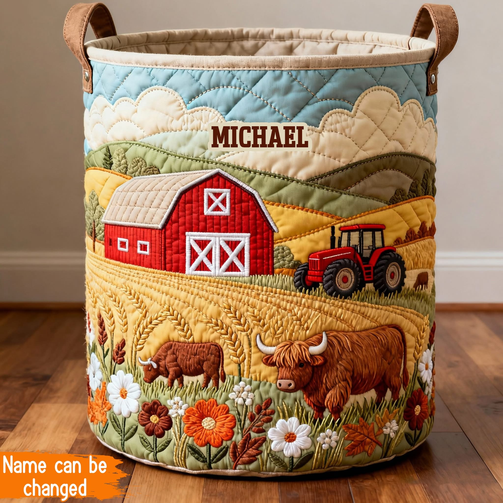 Personalized Farm Life Quilted Laundry Basket Country Clothes Basket Best Gifts For Farmers - Tradiviet