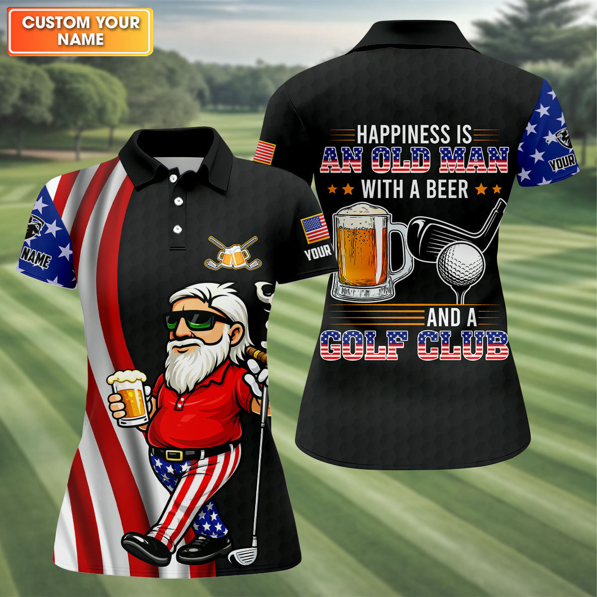 Personalized Happiness Is An Old Man With A Beer Funny 4th Of July Polo Shirt Golf Clothing - Tradiviet