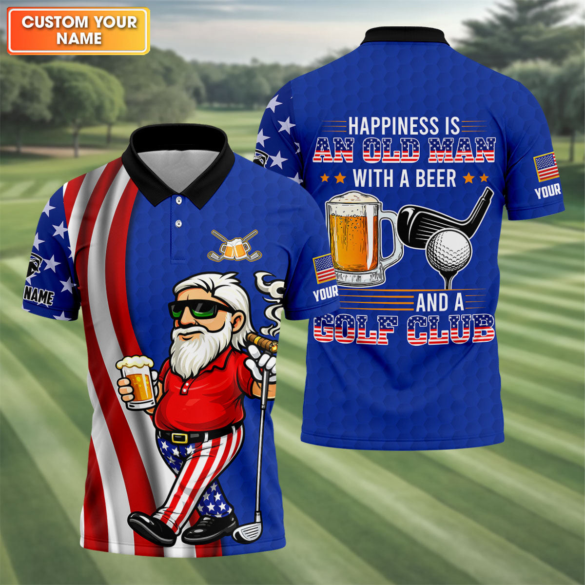 Personalized Happiness Is An Old Man With A Beer Funny 4th Of July Polo Shirt Golf Clothing - Tradiviet - Image 2