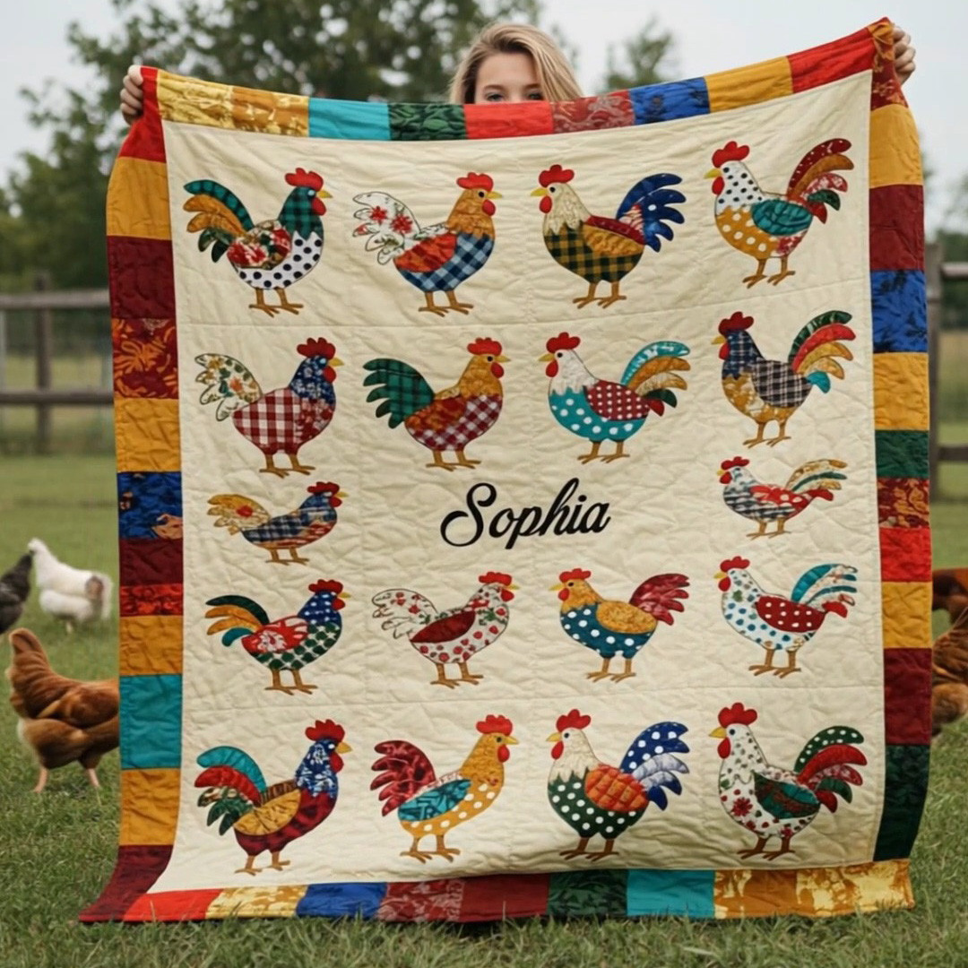 Personalized Love Chicken Rooster Quilted Blanket Themed Gift Ideas For Rooster Lovers - Tradiviet