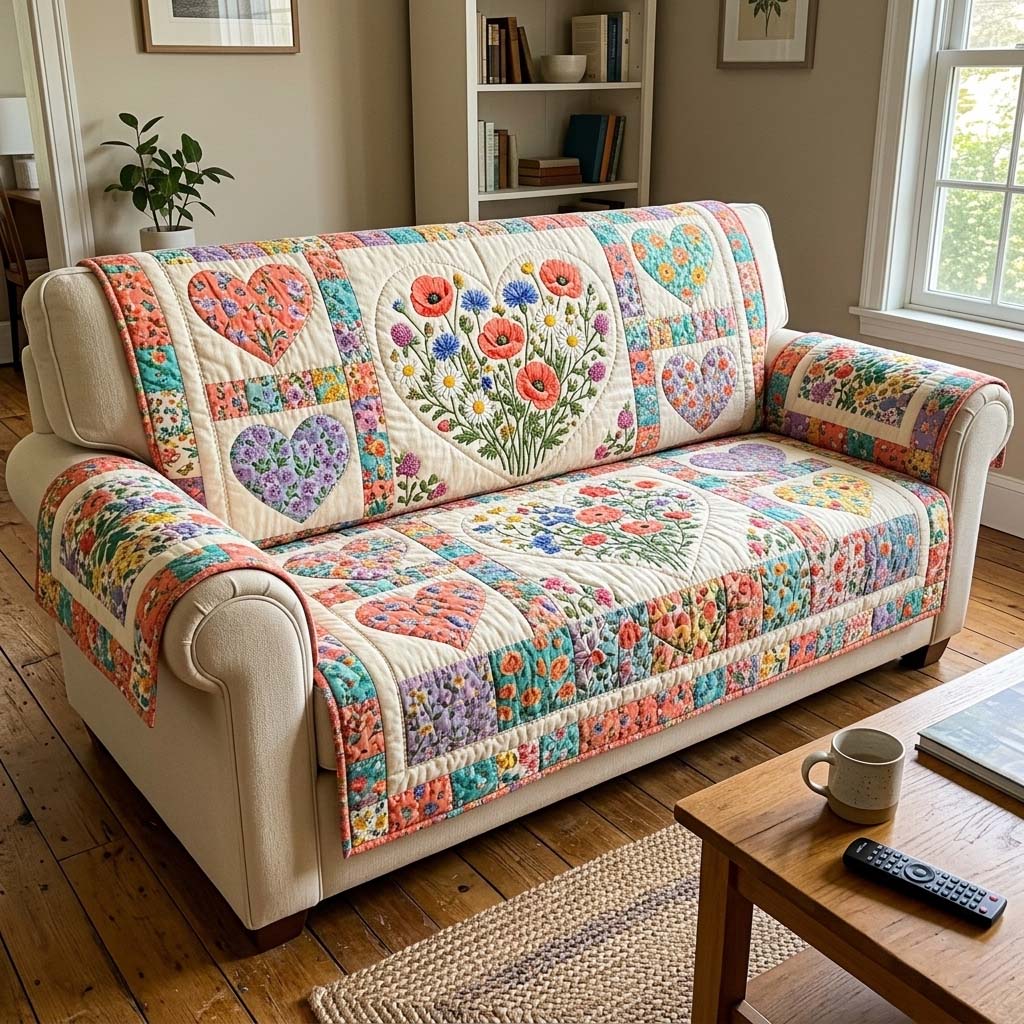 Petal Passion Quilted Sofa Cover Floral Home Couch Cover Gift For Cozy Spaces - Tradiviet