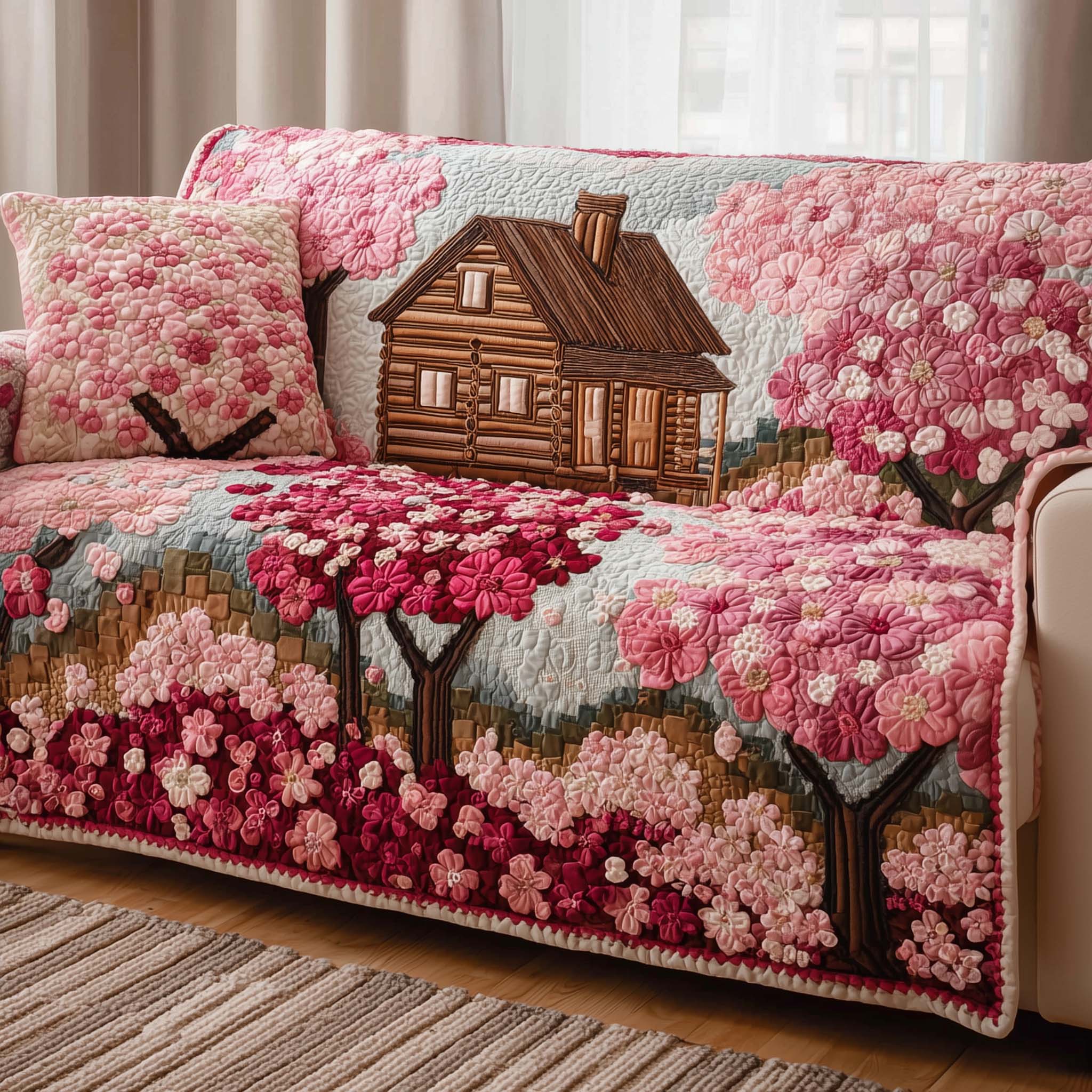 Petals and Pinewood Quilted Sofa Cover Cozy Home Couch Cover Best Room Decor Gifts - Tradiviet
