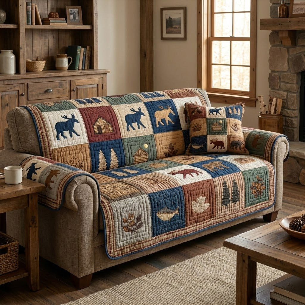 Pine Hearth Quilted Sofa Cover Seat Covers For Couches Cute Bear Themed Presents - Tradiviet