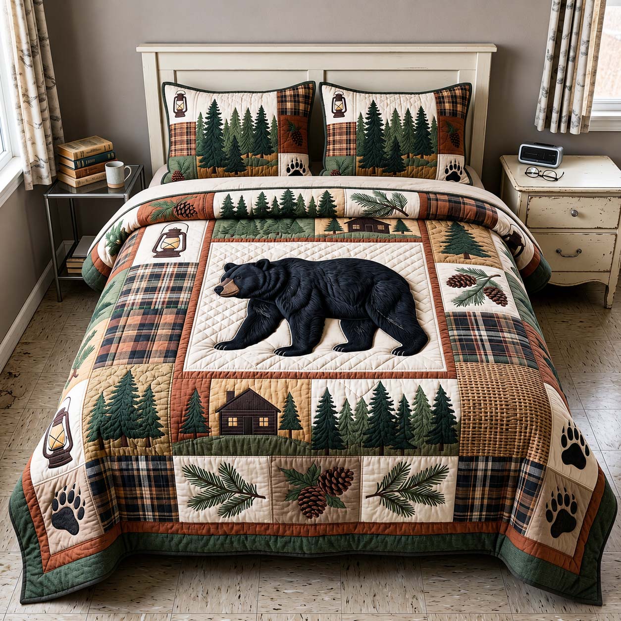 Pine Lodge Quilted Bedding Set Pine Lodge Detail Gift For Pine Lodge - Tradiviet