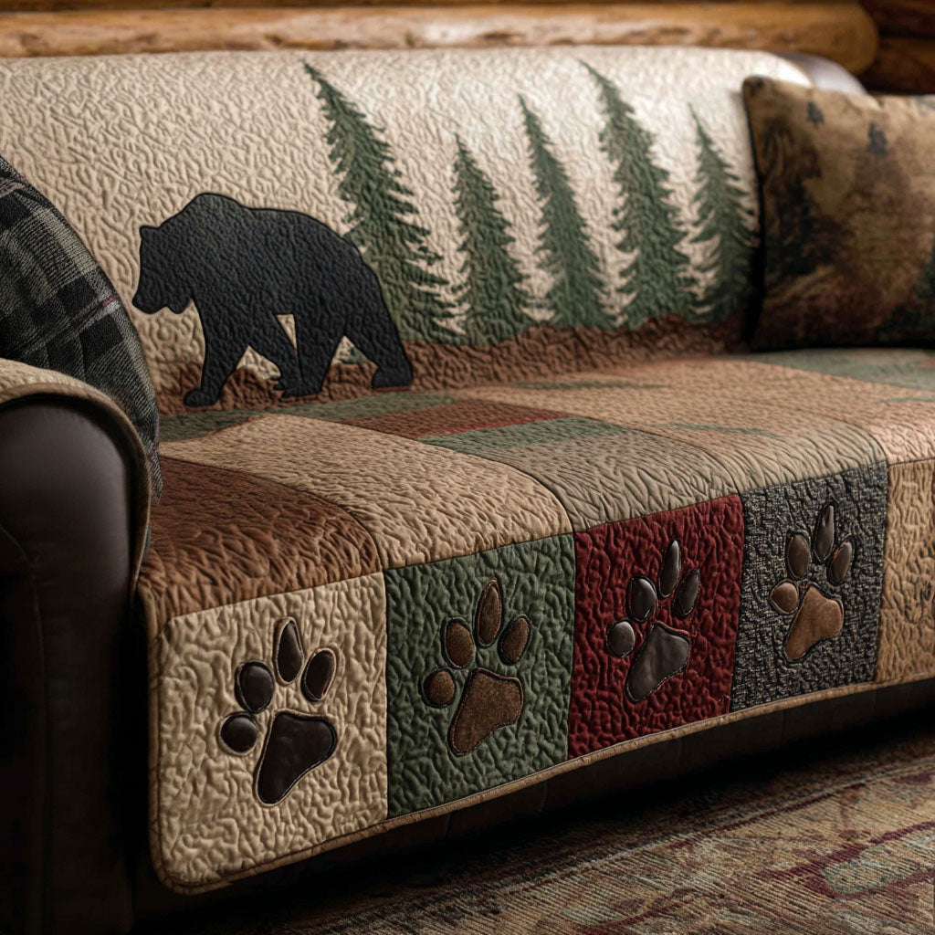 Pine Ridge Bear Quilted Sofa Cover Indoor Home Room Decor Bear Gifts For Him - Tradiviet