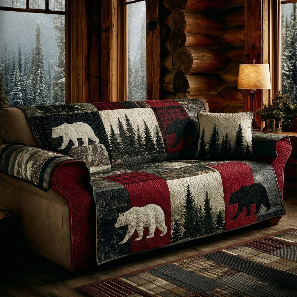 Pine Ridge Bearwalk Quilted Sofa Cover Trendy Home Room Decor Unique Bear Lover Gifts - Tradiviet