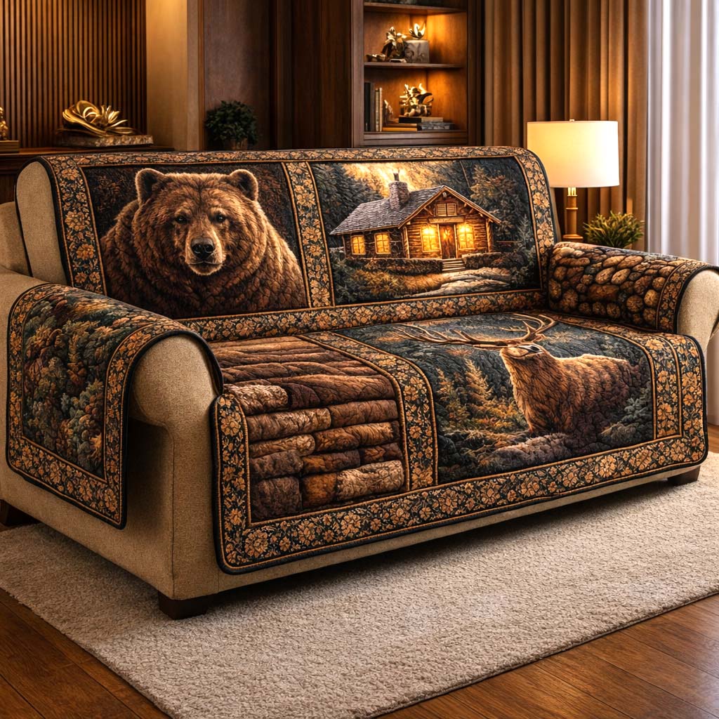 Pine Ridge Quilted Sofa Cover Forest Home Couch Cover Gift Ideas For Buffalo Lover - Tradiviet