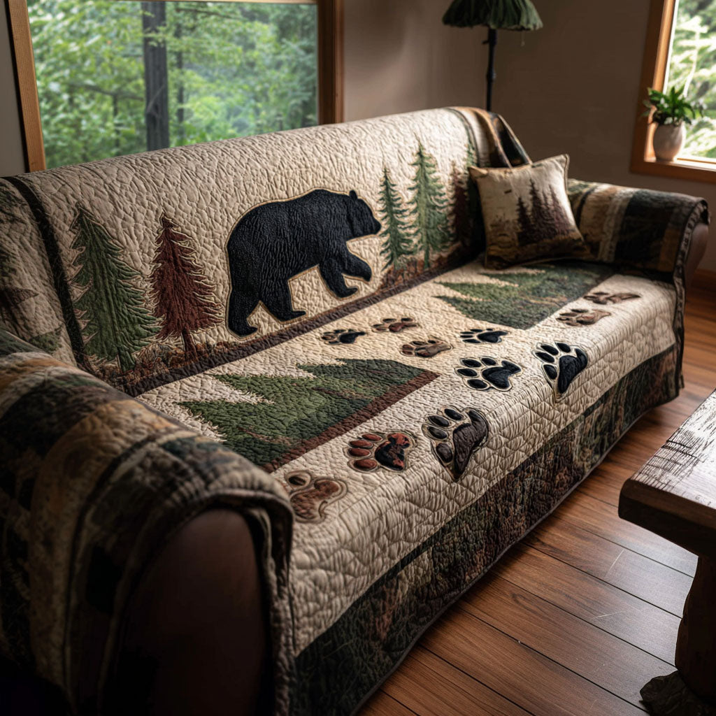 Pine Shadow Bear Quilted Sofa Cover Elegant Room Decor Bear Girlfriend Gift Ideas - Tradiviet