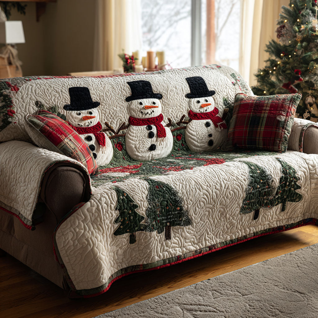 Pine Snowmen Quilted Sofa Cover Creative Home Room Decor Best Room Decor Gifts - Tradiviet