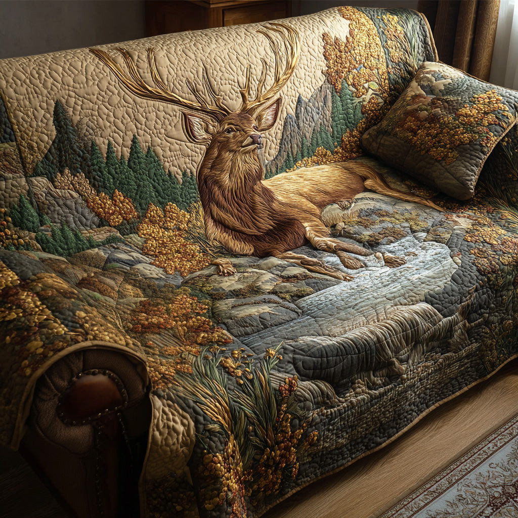 Pine Stag Quilted Sofa Cover Couch Seat Covers Deer Themed Gifts For Him - Tradiviet