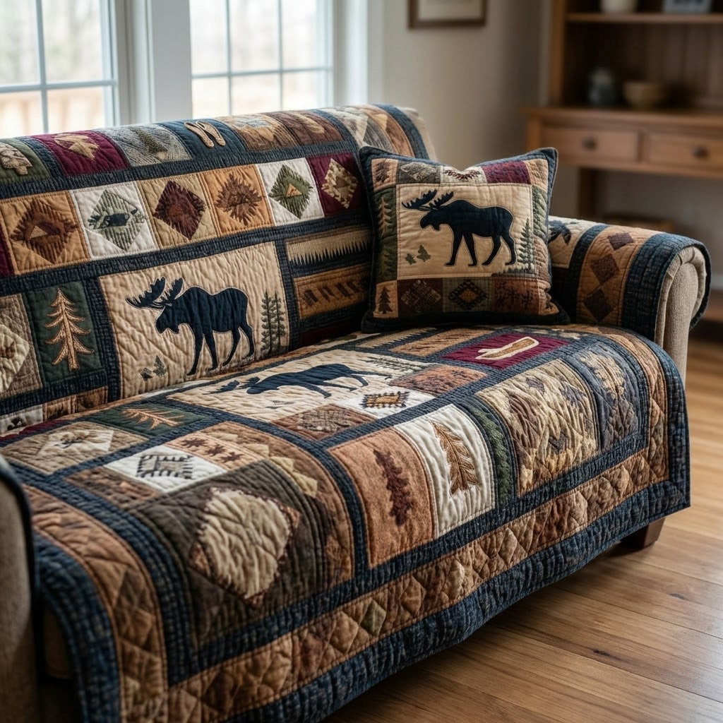 Pine Trail Moose Quilted Sofa Cover Beautiful Sofa Covers Bear Gifts For Grandma - Tradiviet