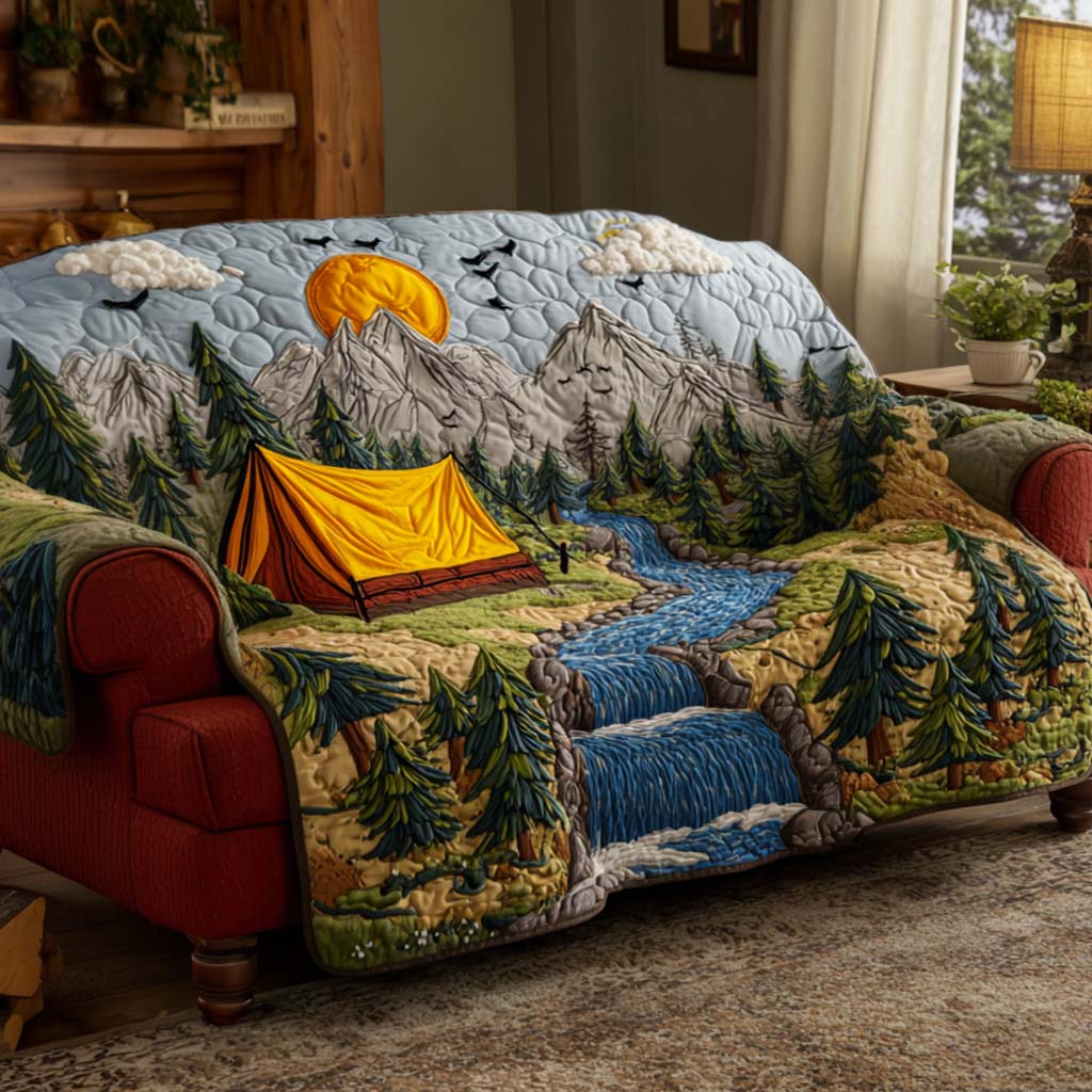 Pine Trail Sunrise Quilted Sofa Cover House Room Decor Sun Gift For Her - Tradiviet