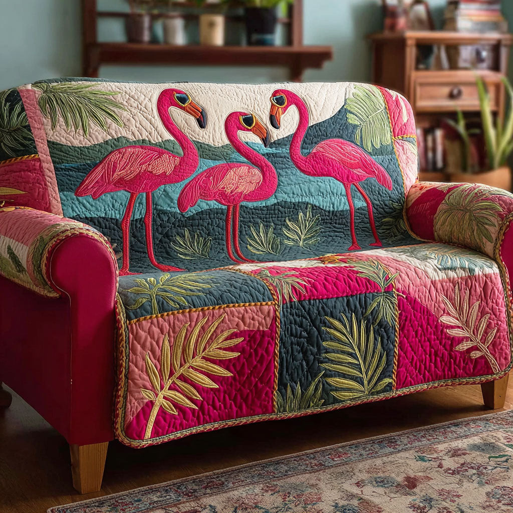 Pink Flamingo Quilted Sofa Cover Beautiful Sofa Covers Gifts For Father's Day From Daughter - Tradiviet