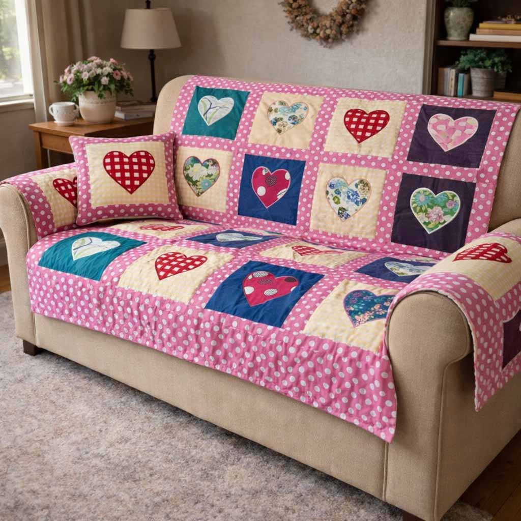 Pink Posy Quilted Sofa Cover Furniture Covers For Sofas Good Couples Gifts For Christmas - Tradiviet