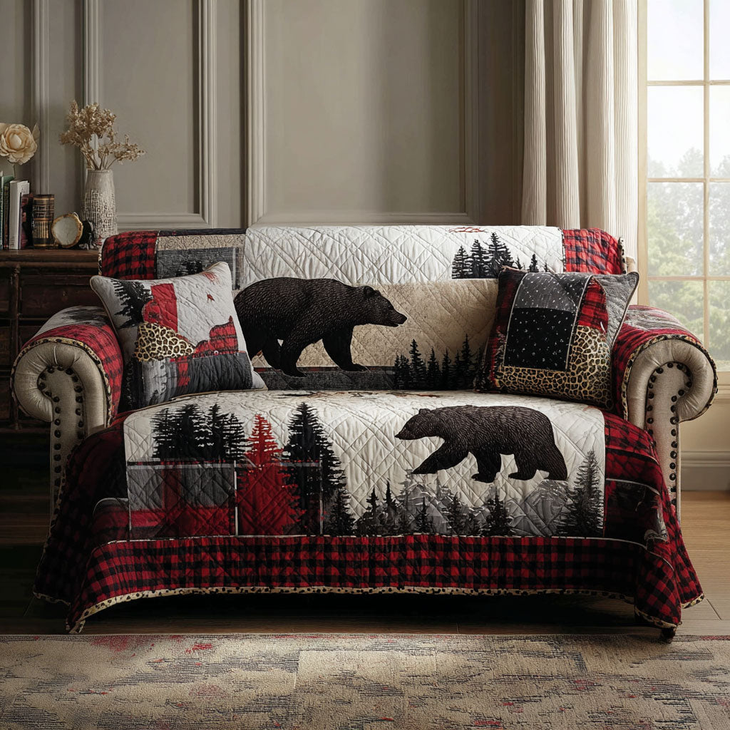 Plaid Forest Quilted Sofa Cover Rustic Home Room Decor Interior Design Gift Ideas - Tradiviet