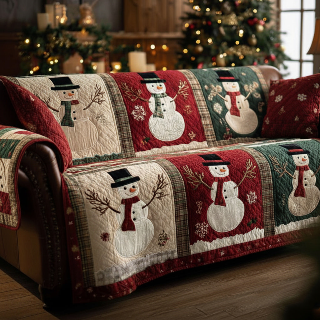 Plaid Snowman Charm Quilted Sofa Cover Christmas Sofa Covers Christmas Ideas For Mom - Tradiviet