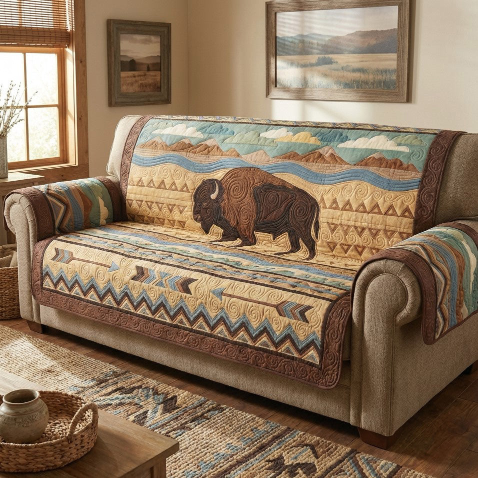 Plains Heritage Quilted Sofa Cover Couch Slipcovers Native American Gifts - Tradiviet