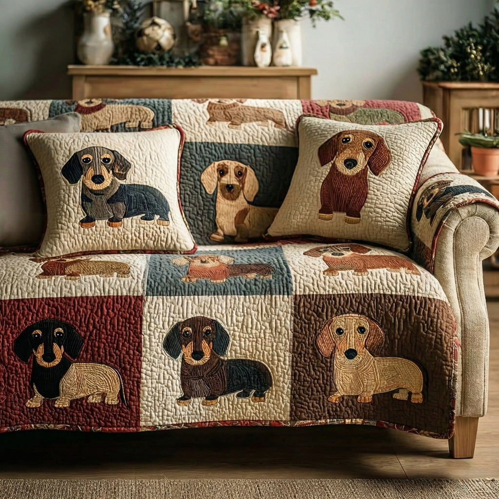 Playful Puppies Quilted Sofa Cover Boho Home Room Decor Present For Home Lovers - Tradiviet