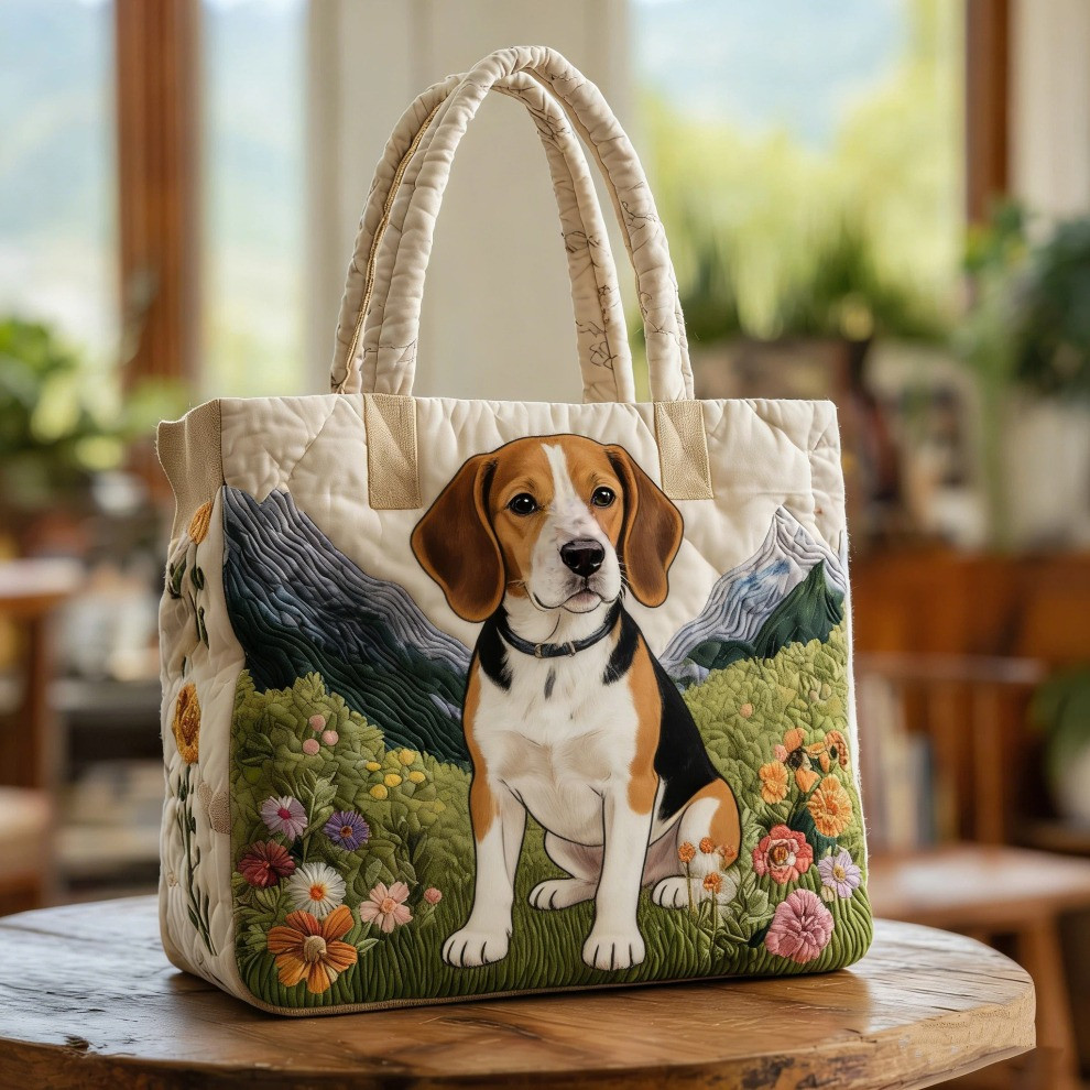 Plott Hound Quilted Tote Bag Spring Floral Dog Tote Bag Gifts For Plott Hound Lovers - Tradiviet
