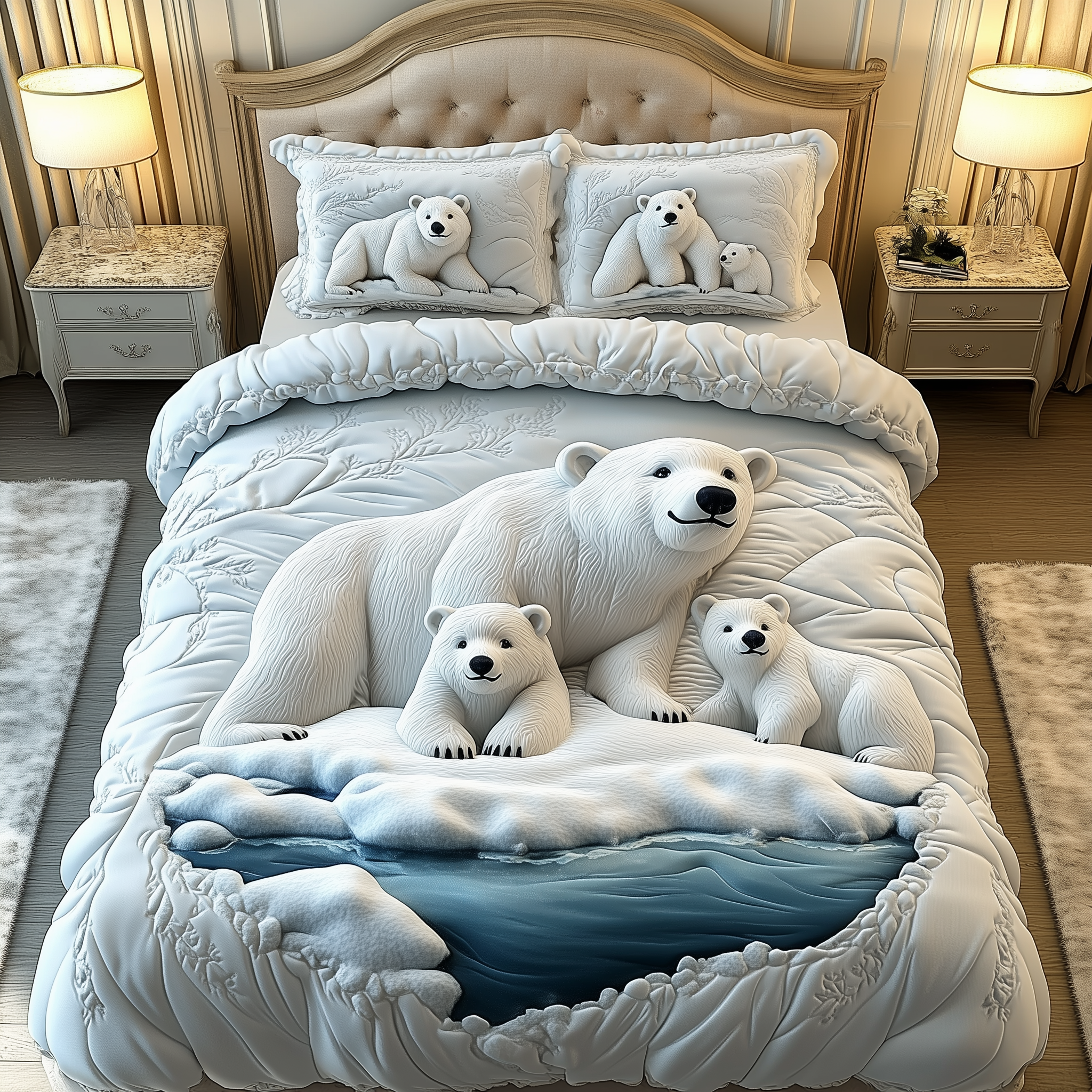 Polar Bear Family Quilted Bedding Set Polar Bear Sunrise Gift For Polar Bear - Tradiviet