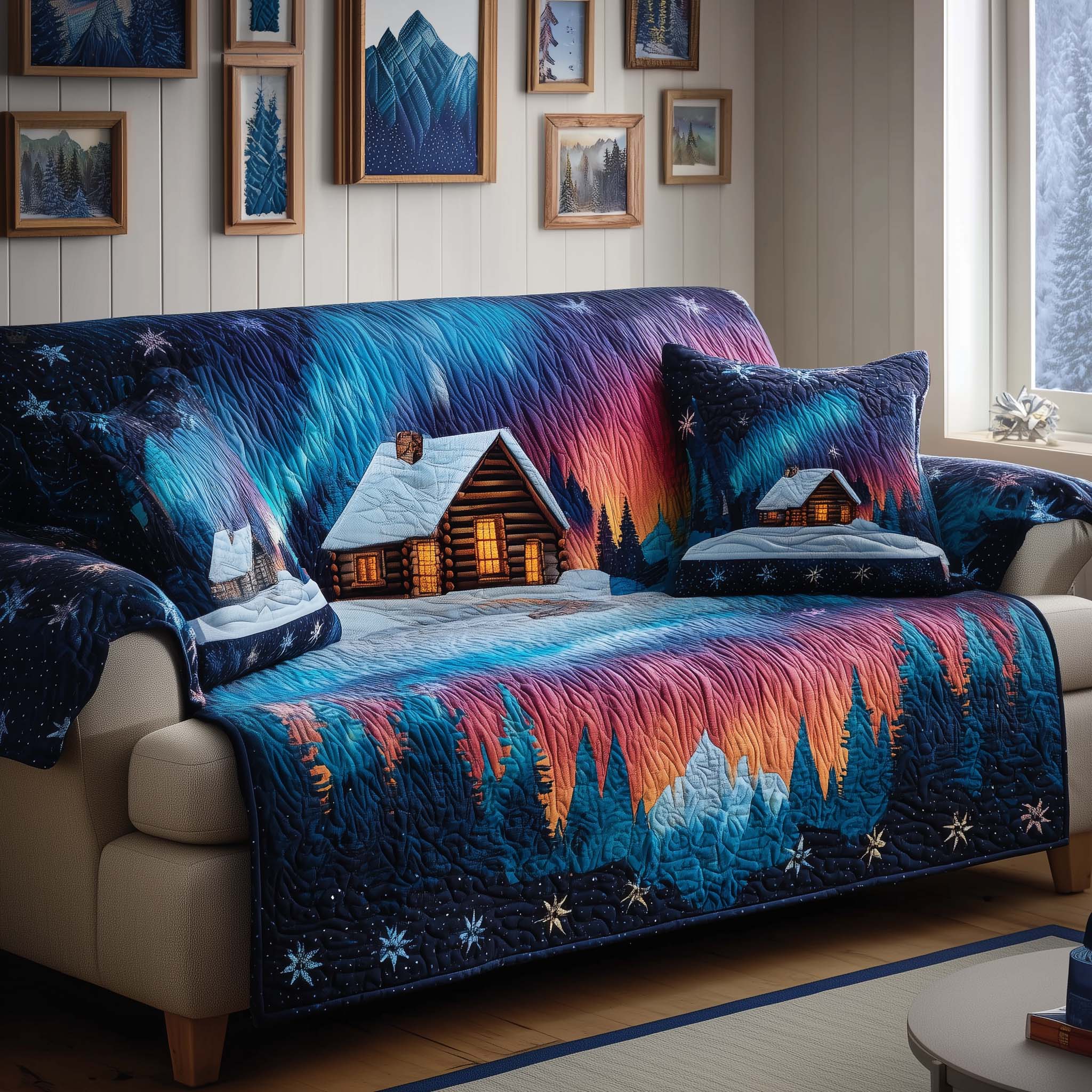 Polar Cabin Quilted Sofa Cover Wildlife Home Couch Cover Gift For New Home - Tradiviet