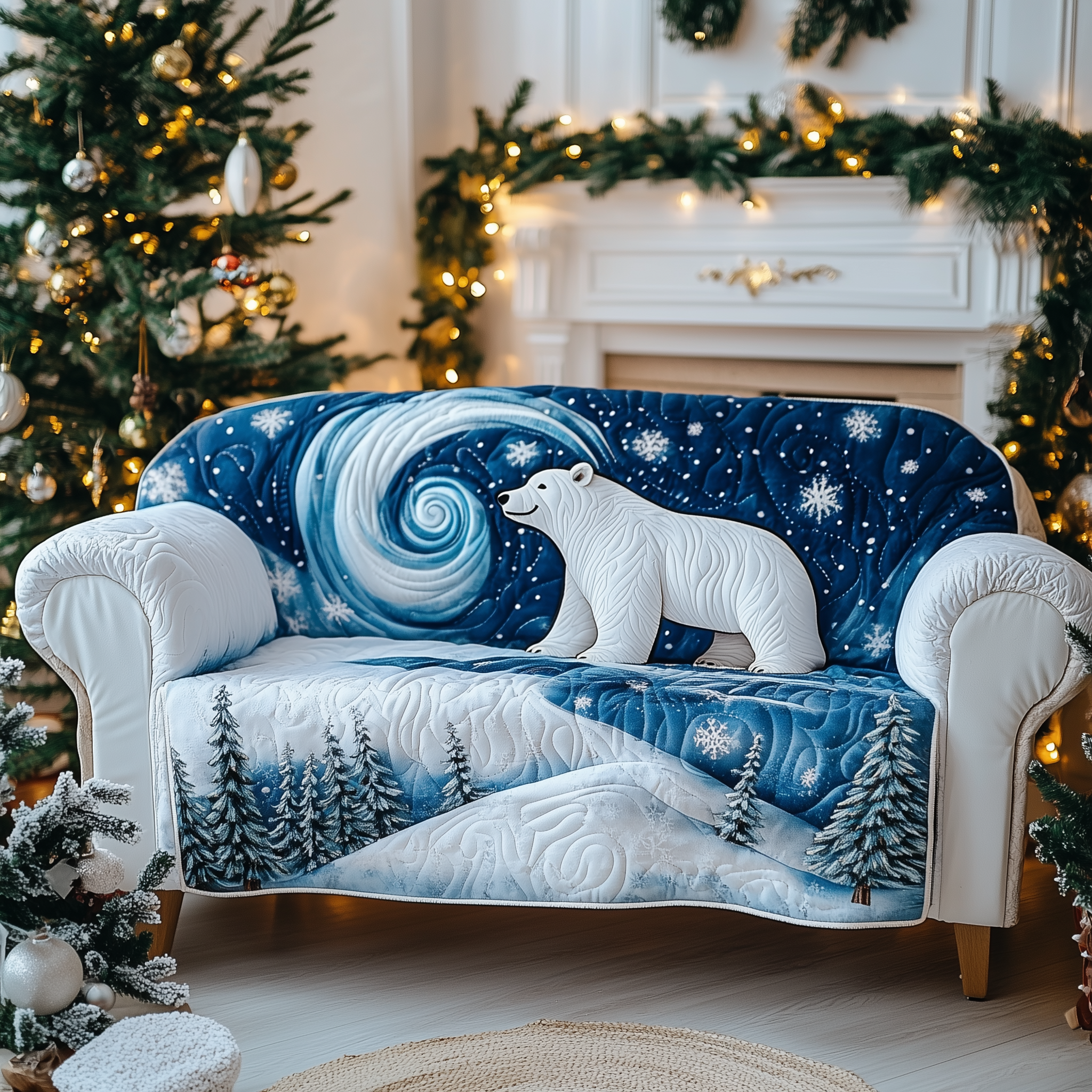 Polar Majesty Quilted Sofa Cover Wildlife Home Couch Cover Cozy Housewarming Gift Ideas - Tradiviet
