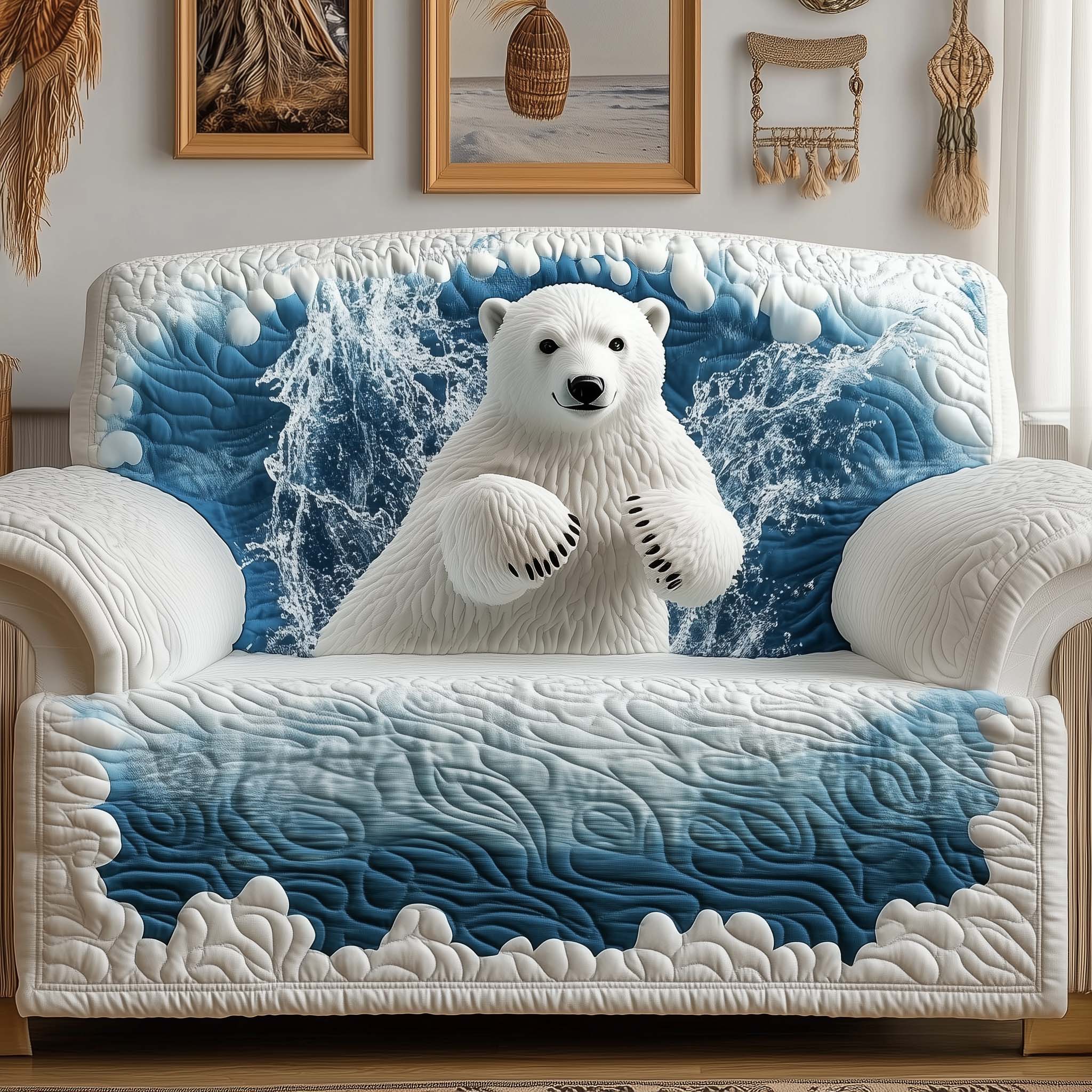 Polar Splash Quilted Sofa Cover Wildlife Home Couch Cover Room Gift For Him - Tradiviet