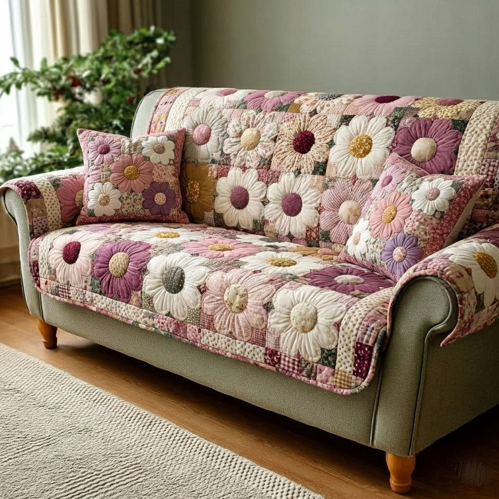 Polka Bloom Quilted Sofa Cover Best Couch Covers Gifts For Mother In Law - Tradiviet
