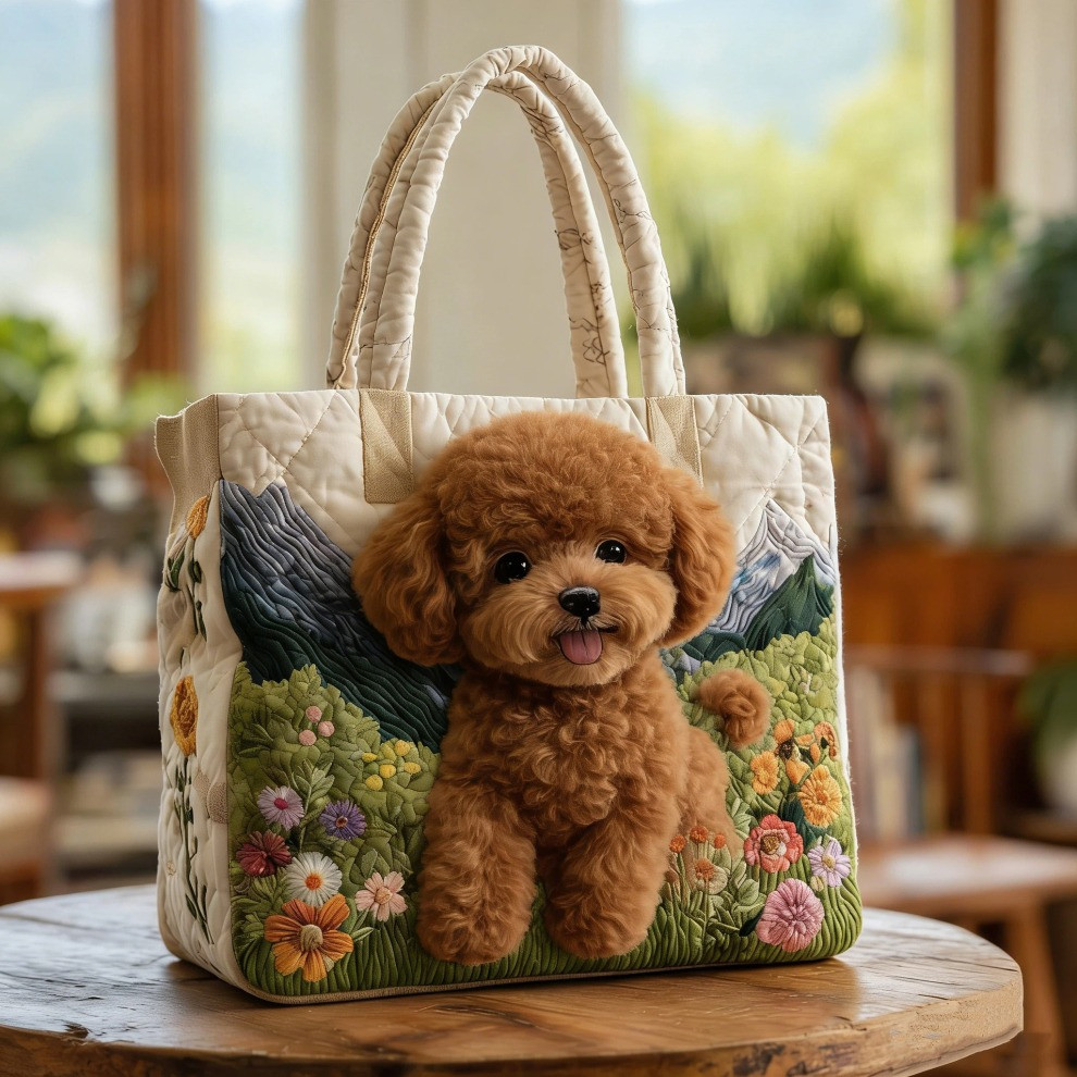 Poodle Teddy Quilted Tote Bag Cute Dog Floral Totes Best Gifts For Poodle Lovers - Tradiviet