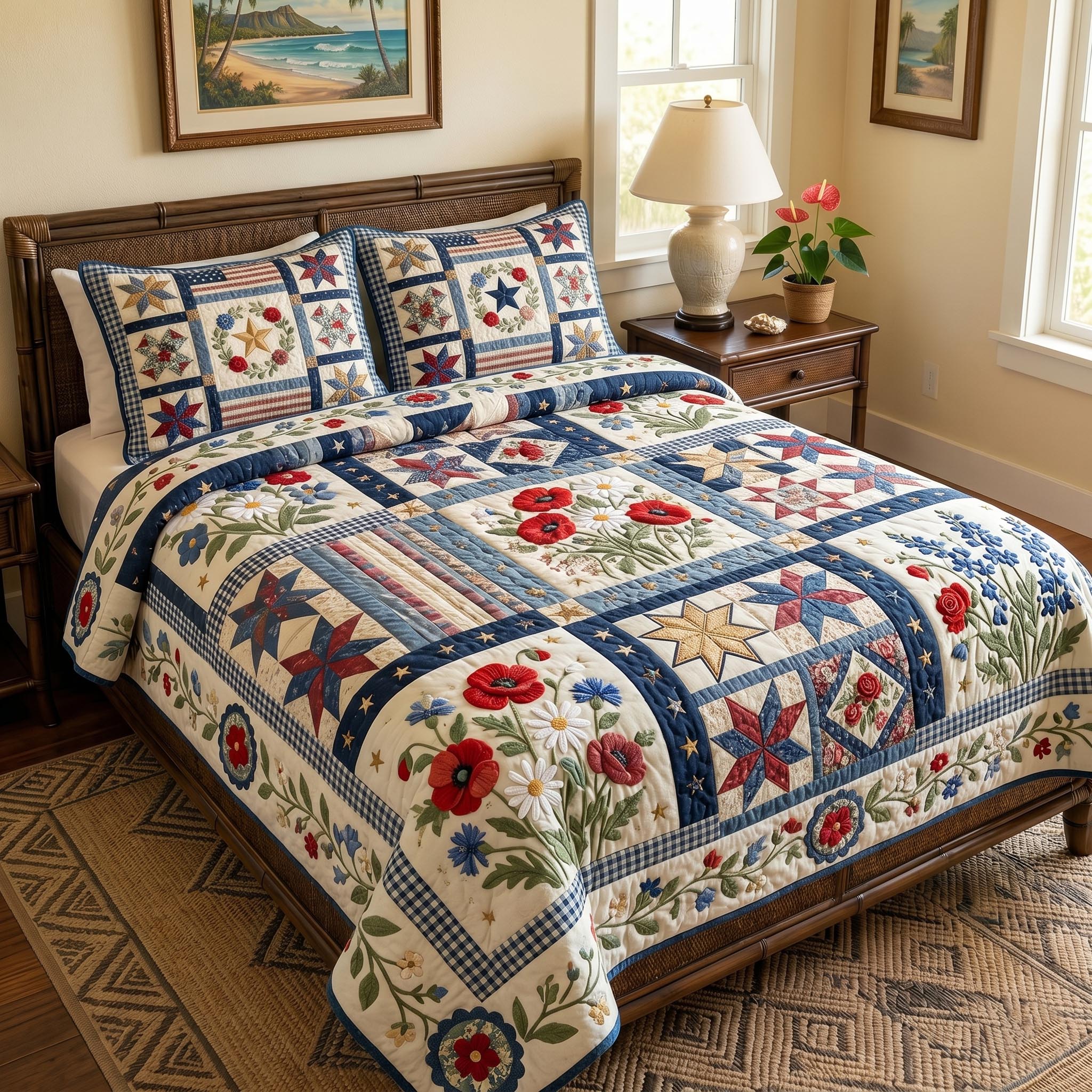 Poppy Bloom Quilted Bedding Set Poppy Bloom Artistry Gift For Poppy Bloom - Tradiviet