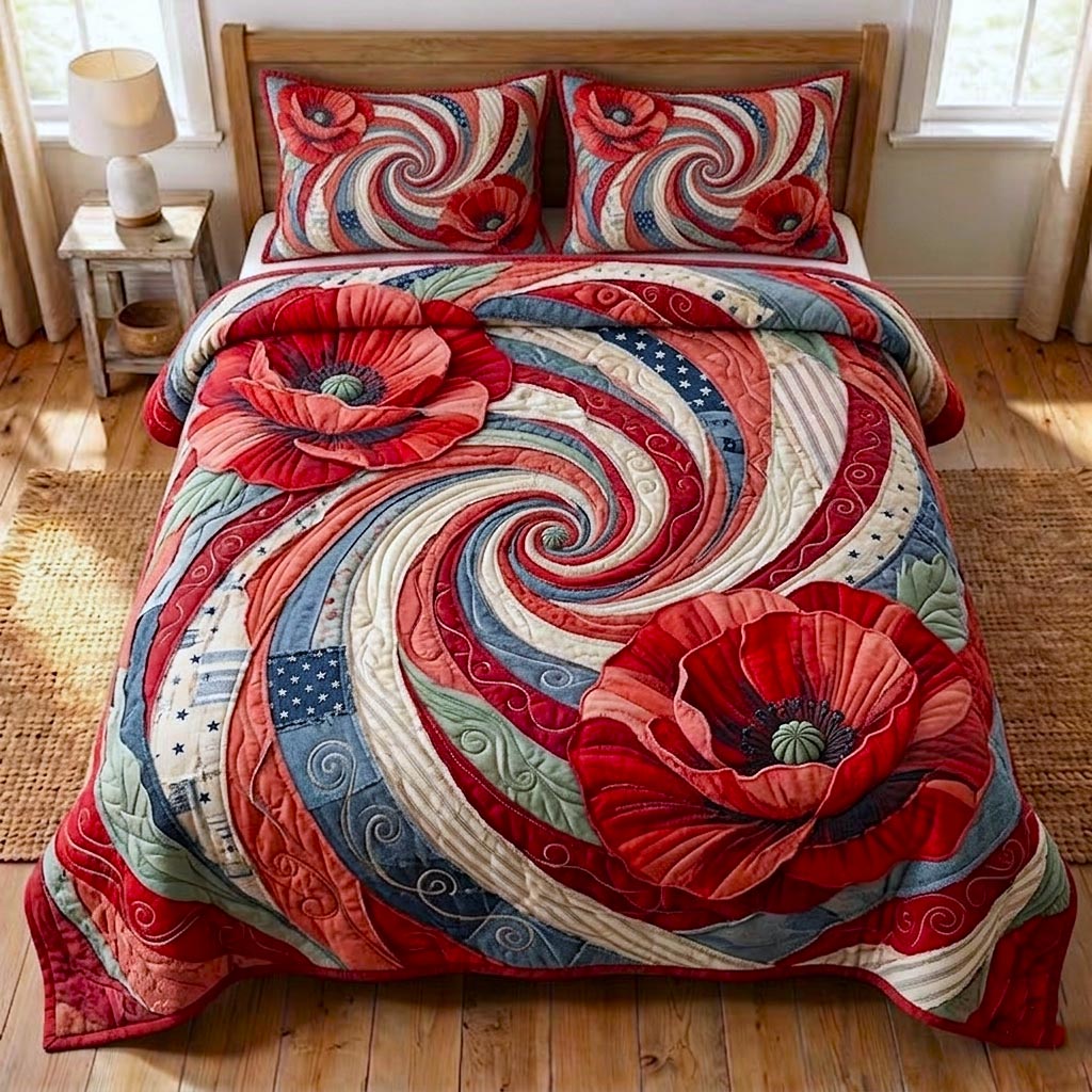Poppy Blossom Quilted Bedding Set Poppy Blossom Quilt Gift For Poppy Blossom - Tradiviet